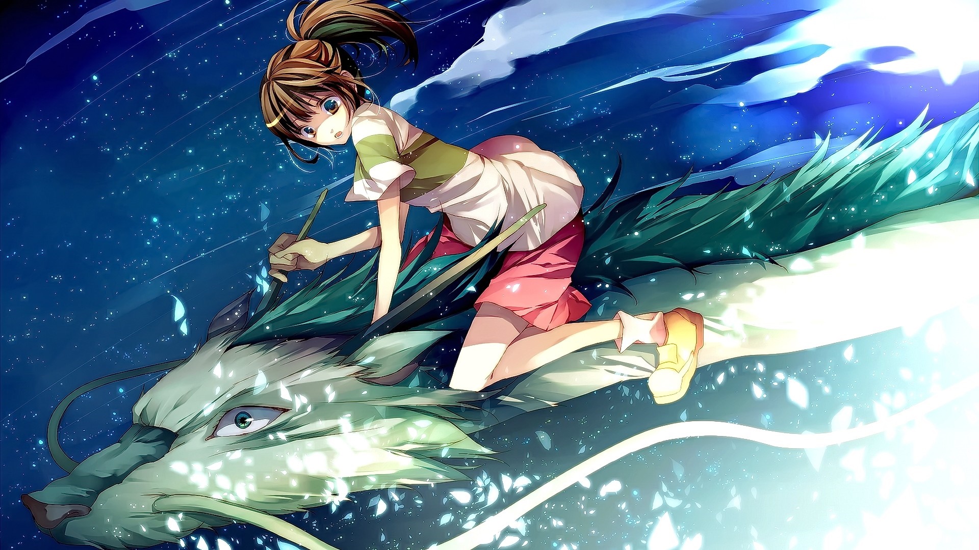 Chihiro riding on Haku from Spirited Away HD Wallpaper