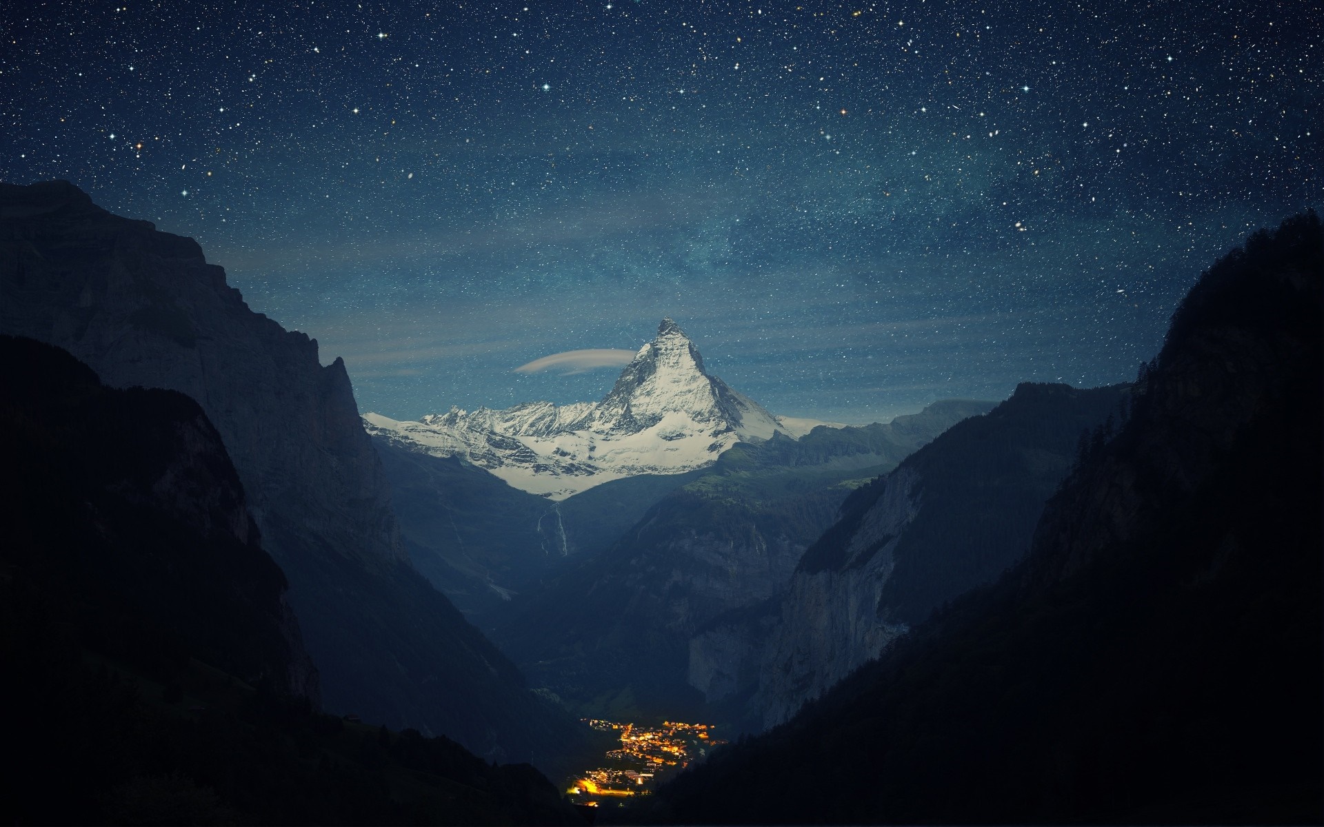 Matterhorn mountain under starry night sky HD Wallpaper
