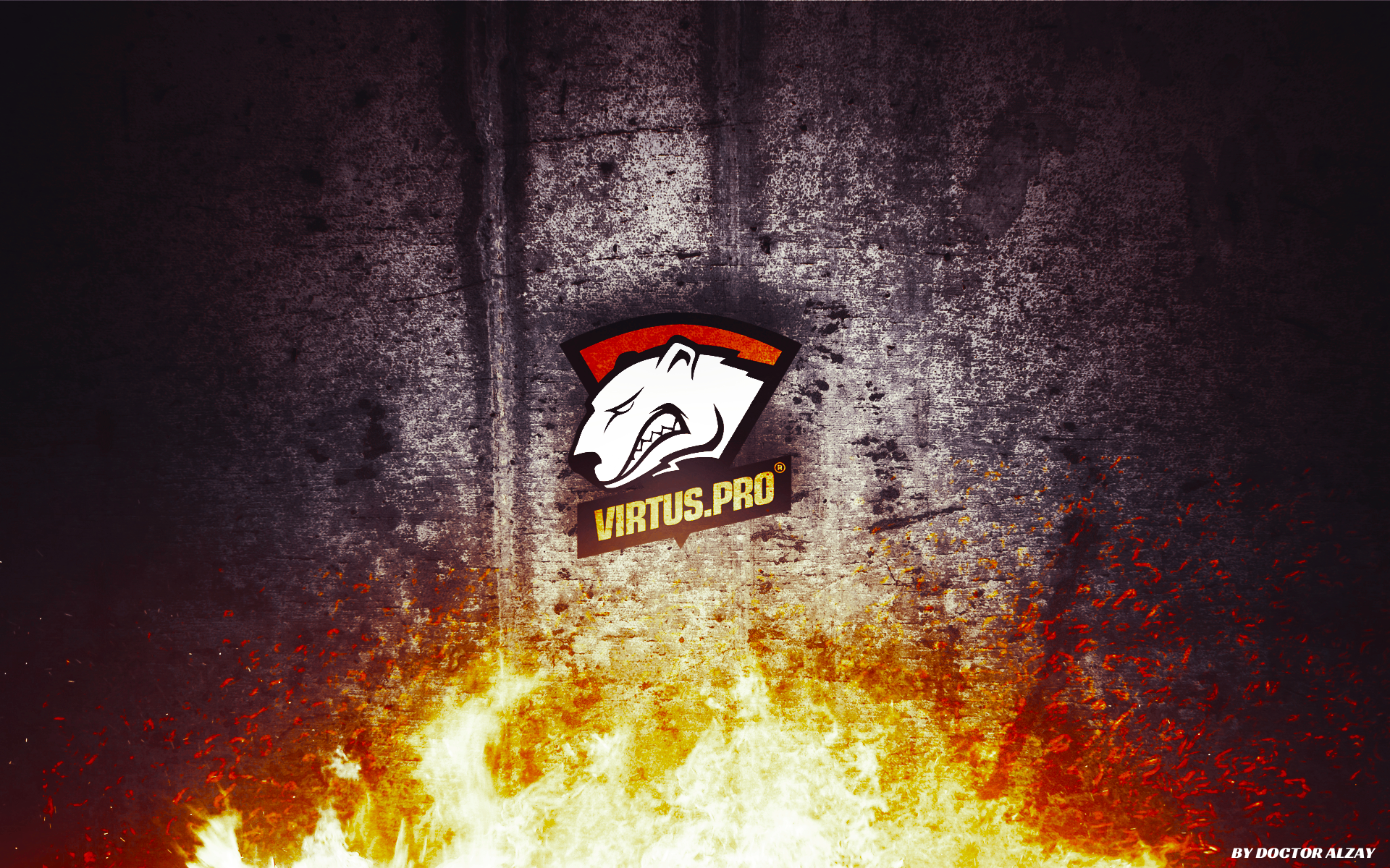 Virtus.pro logo with fire and grunge background HD Wallpaper