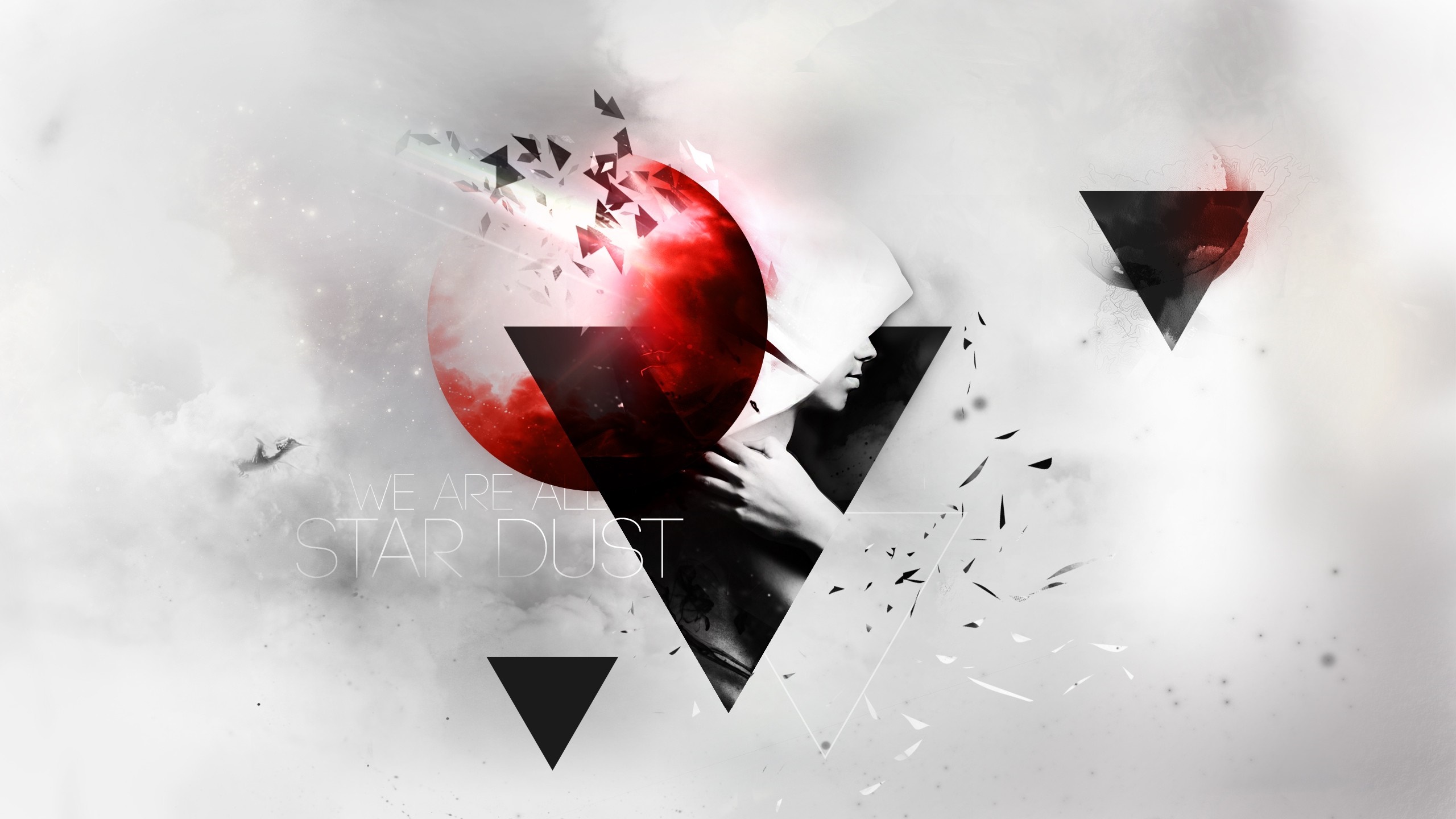 Abstract digital art with red moon and woman HD Wallpaper