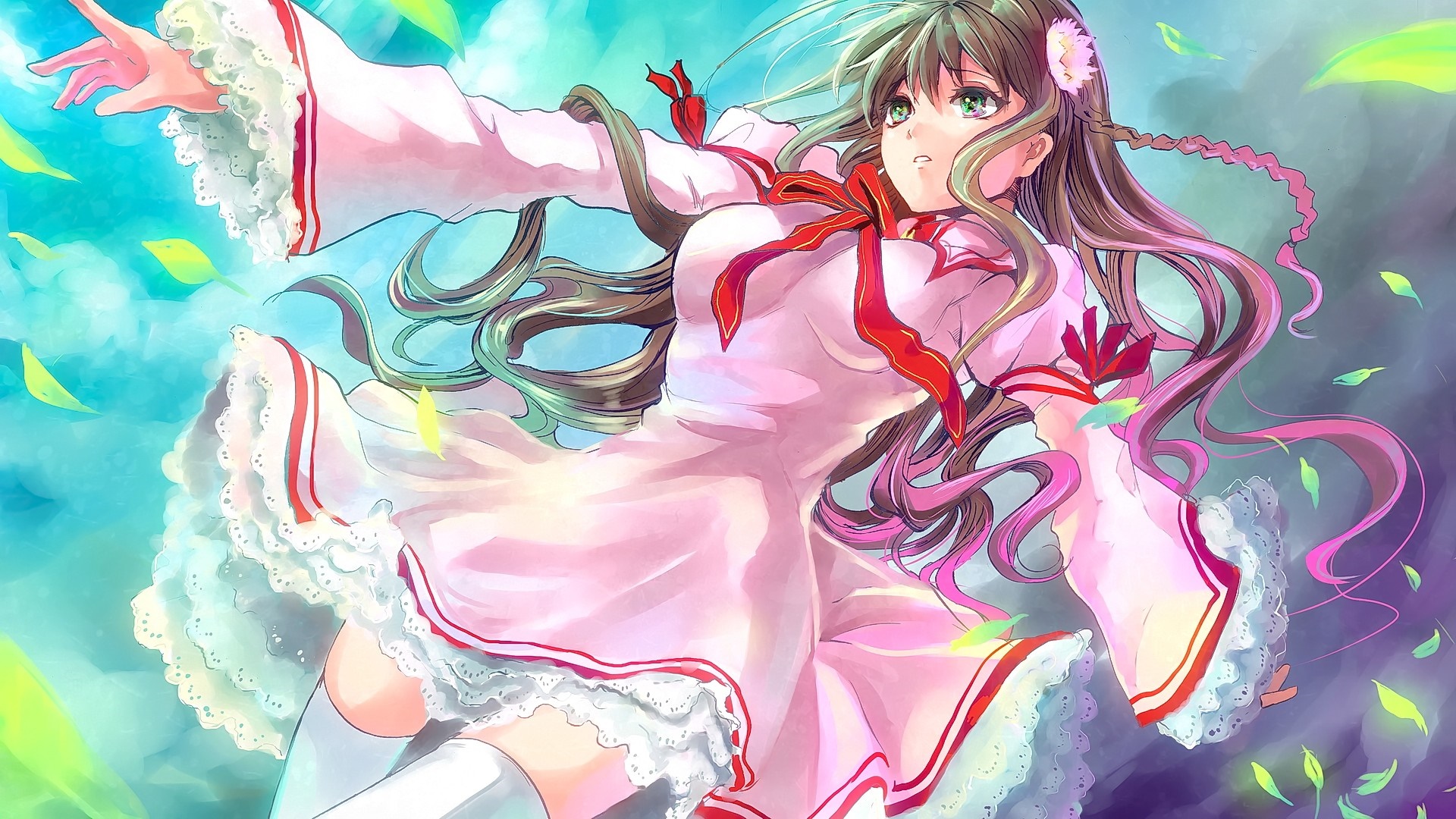 Anime girl with long hair and green eyes HD Wallpaper