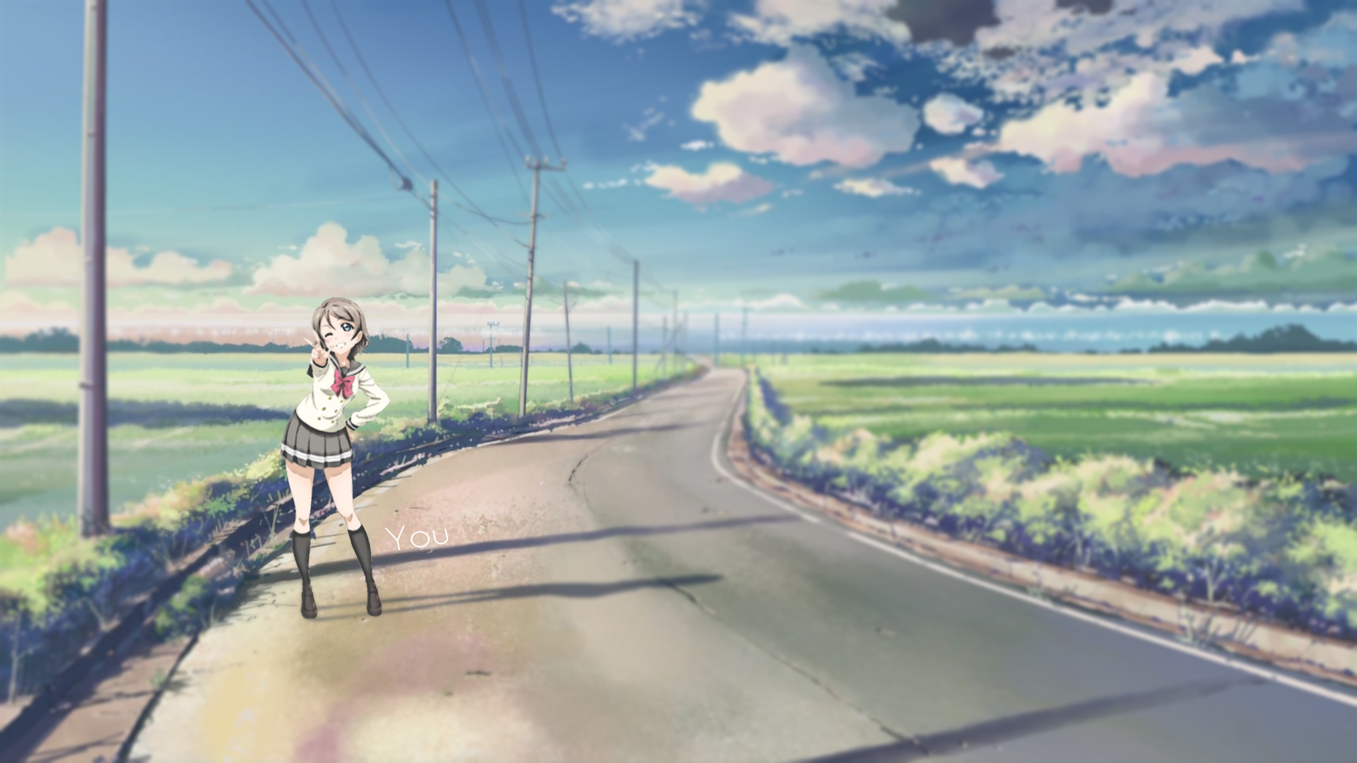 You Watanabe from Love Live! Sunshine!! on a country road HD Wallpaper