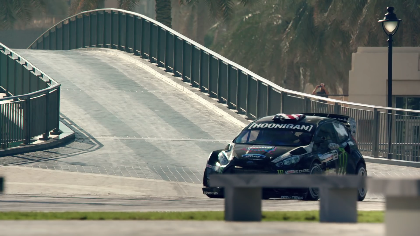 Hoonigan Ford Fiesta Rally Car on a Bridge HD Wallpaper