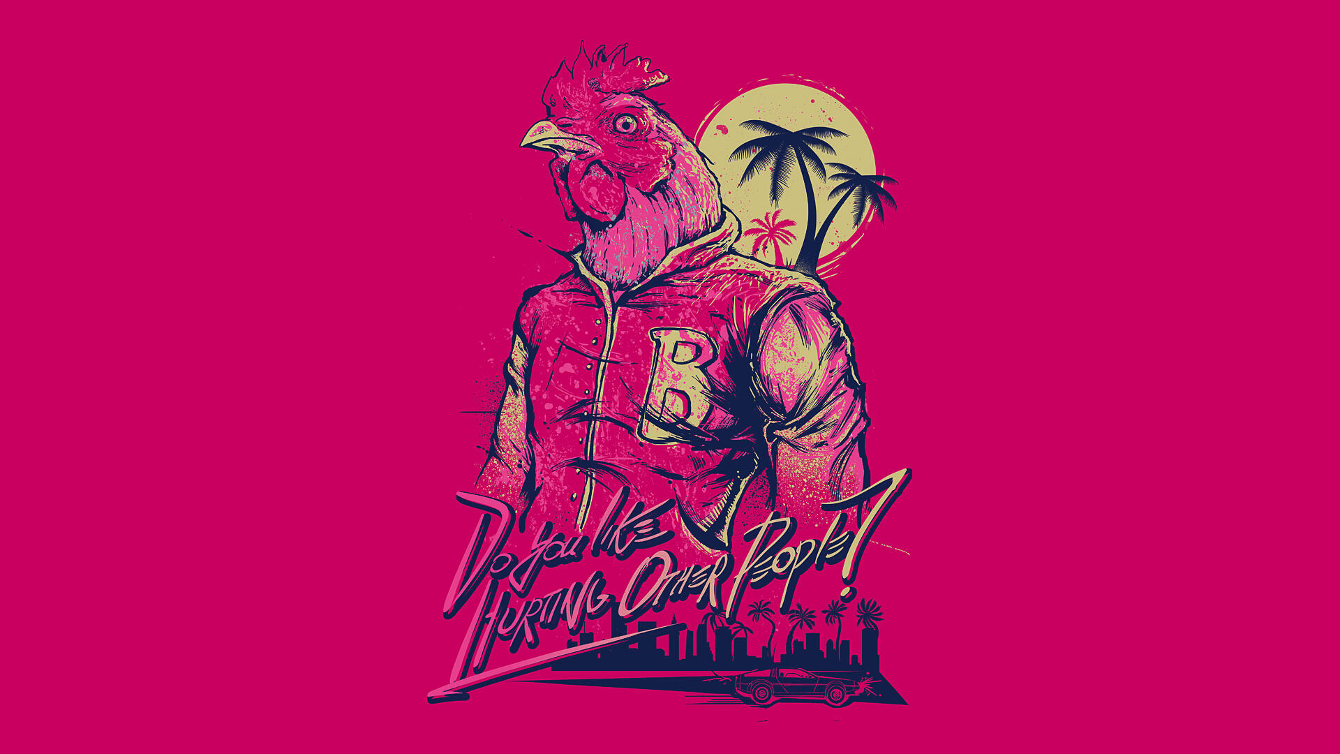 Hotline Miami Rooster character illustration HD Wallpaper