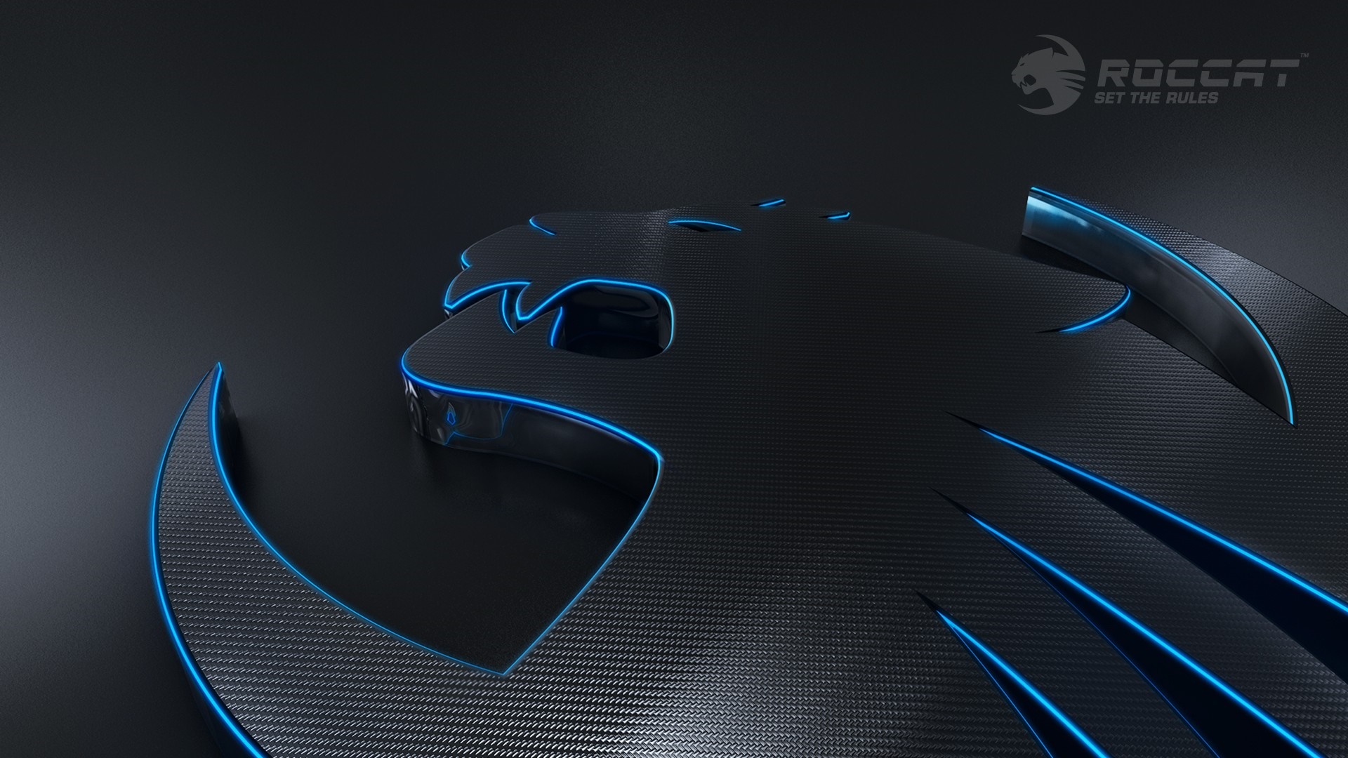 Roccat logo with blue neon accents HD Wallpaper