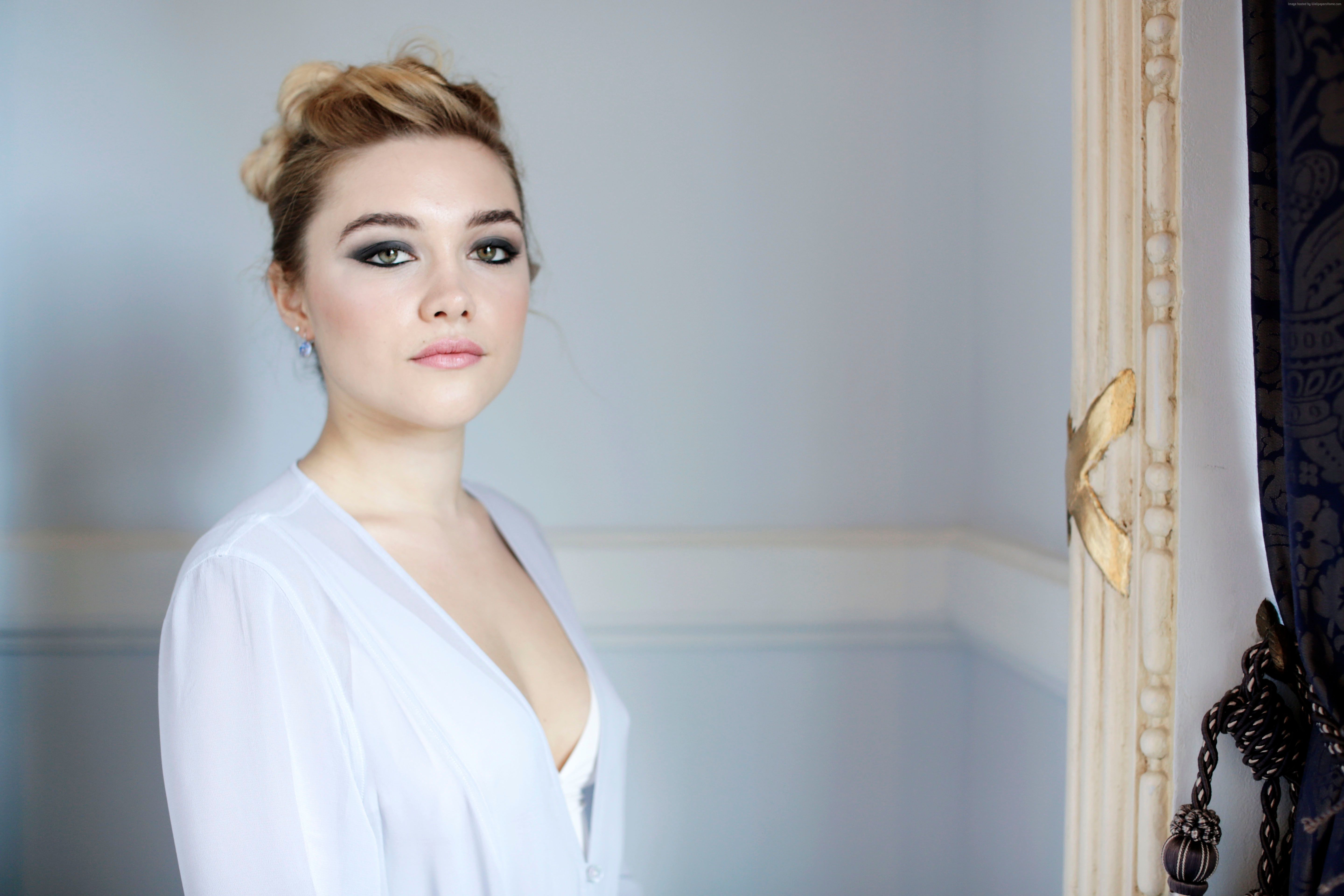Florence Pugh in white sheer robe HD Wallpaper