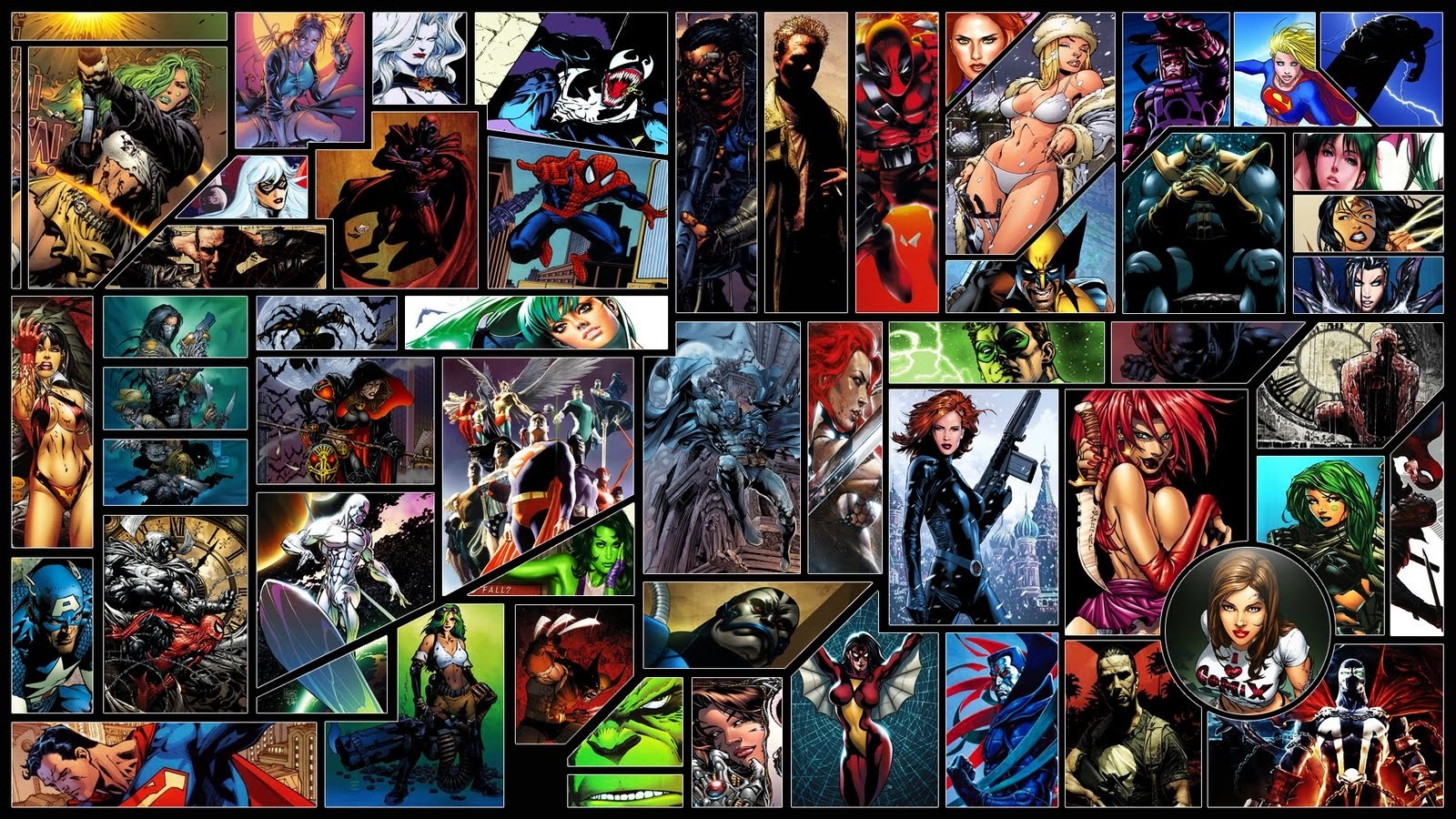 Collage of Marvel and DC Comics characters HD Wallpaper