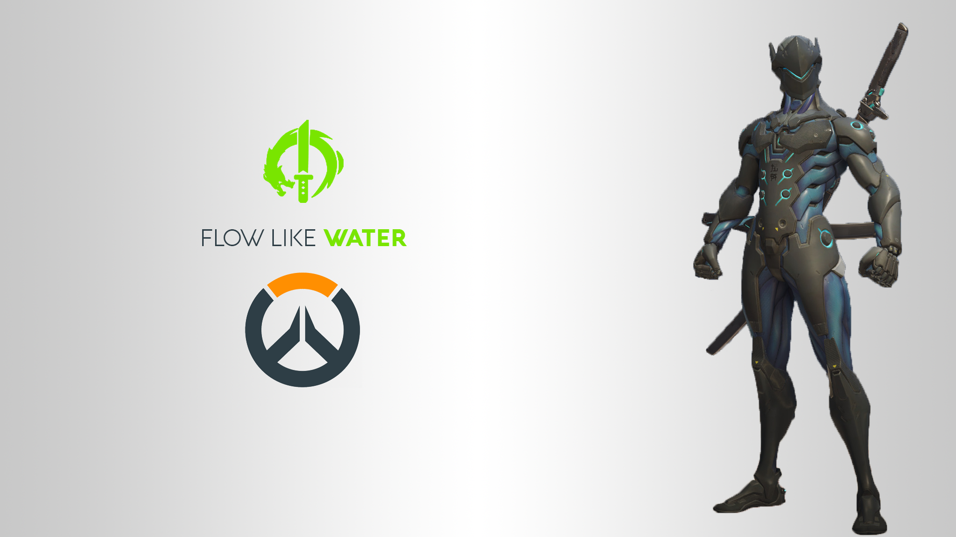 Genji from Overwatch with logos HD Wallpaper