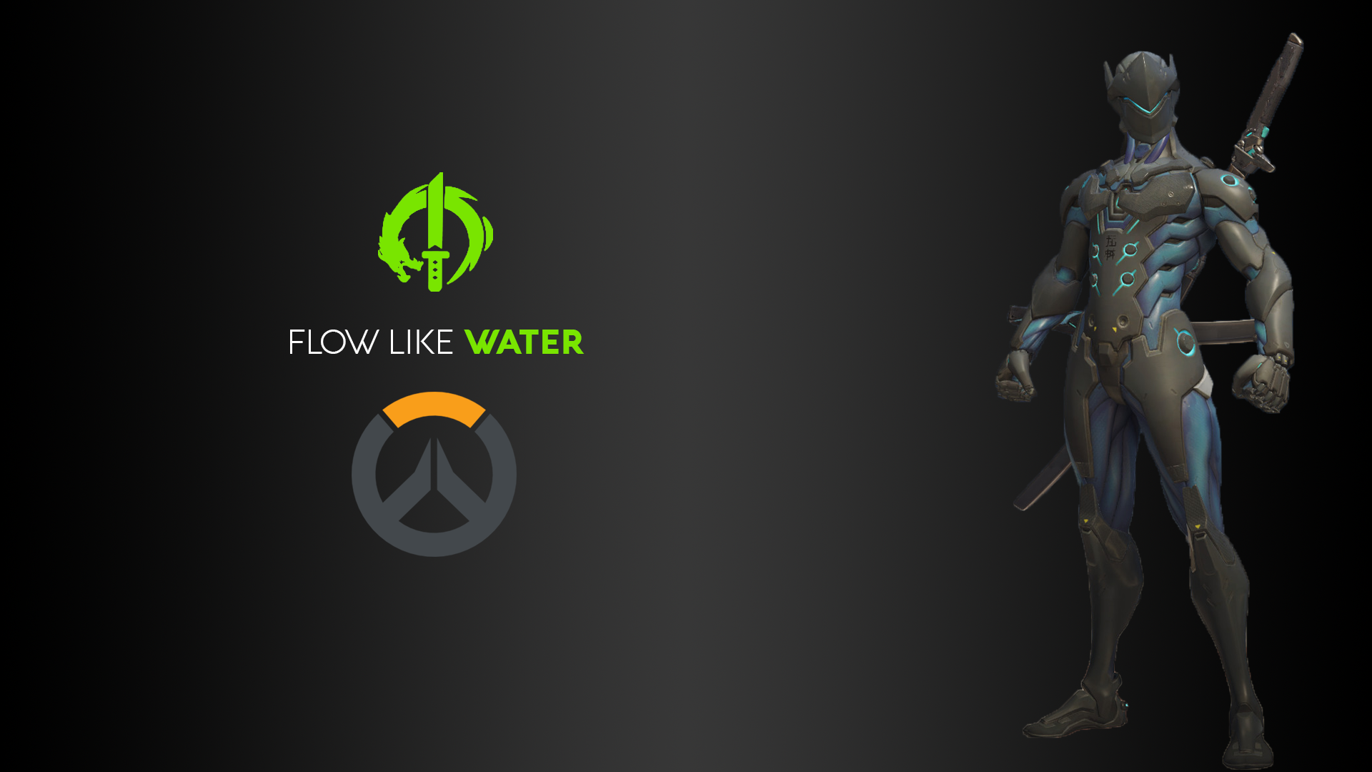 Genji from Overwatch with logos HD Wallpaper