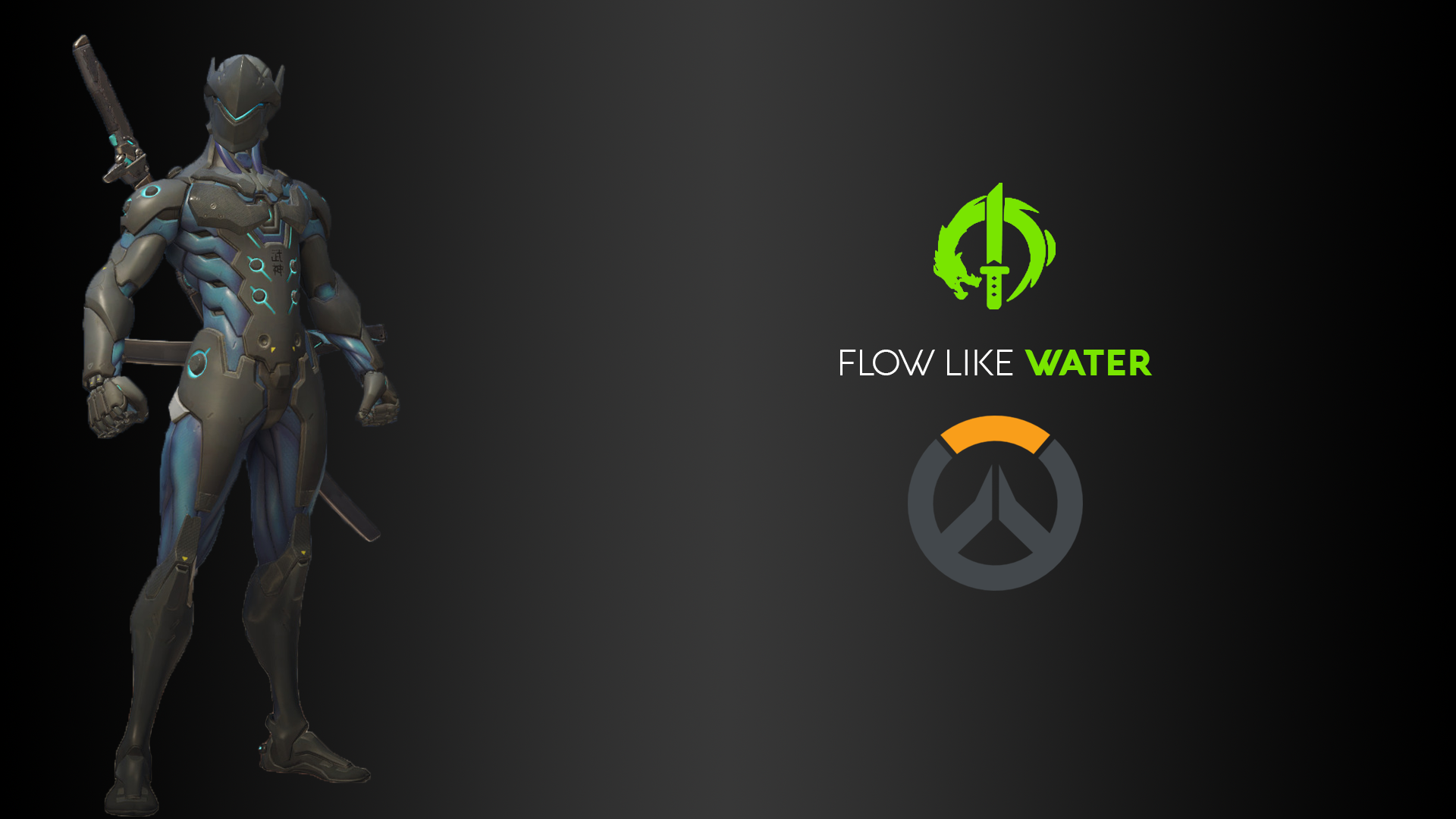 Genji from Overwatch with logos HD Wallpaper