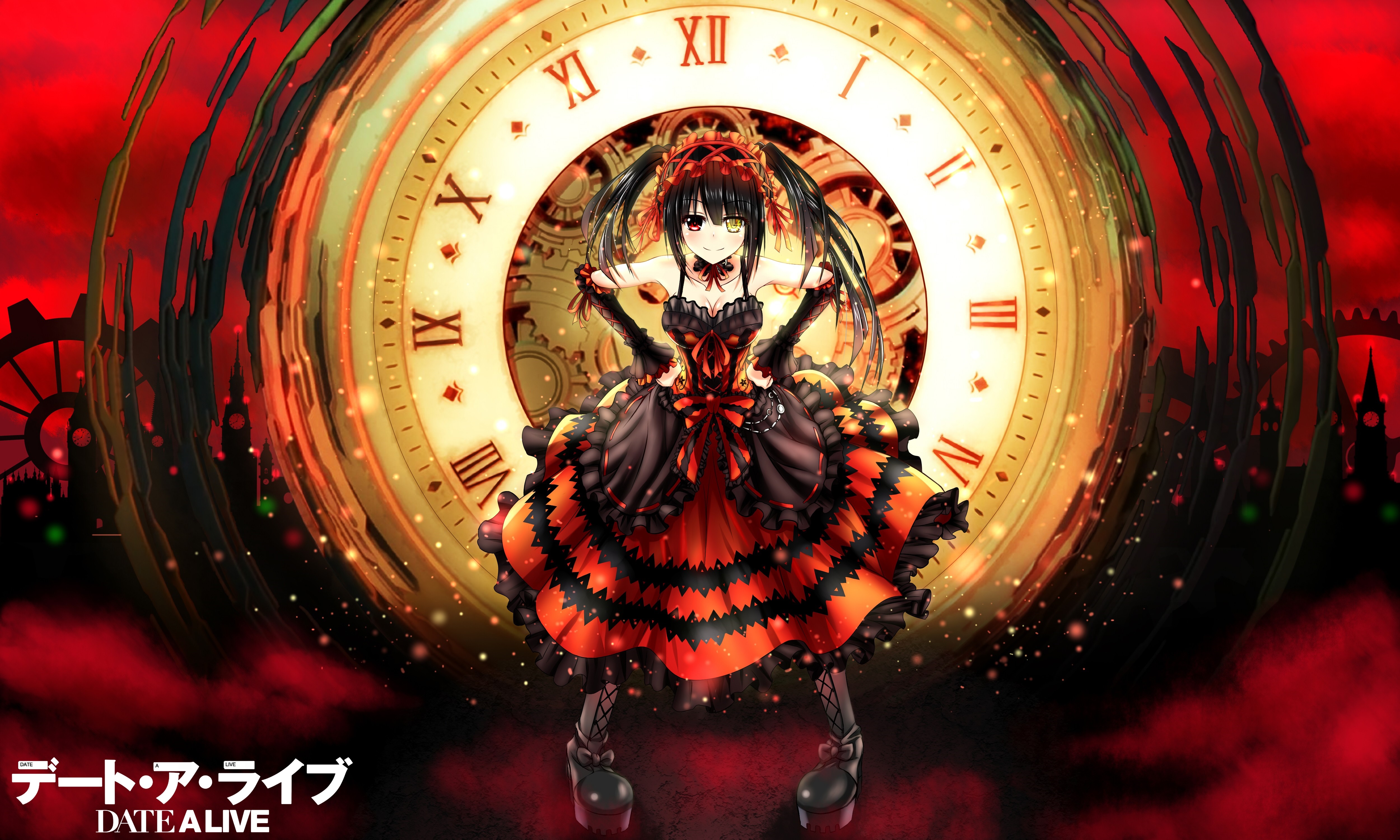 Tokisaki Kurumi in Red Dress from Date A Live HD Wallpaper
