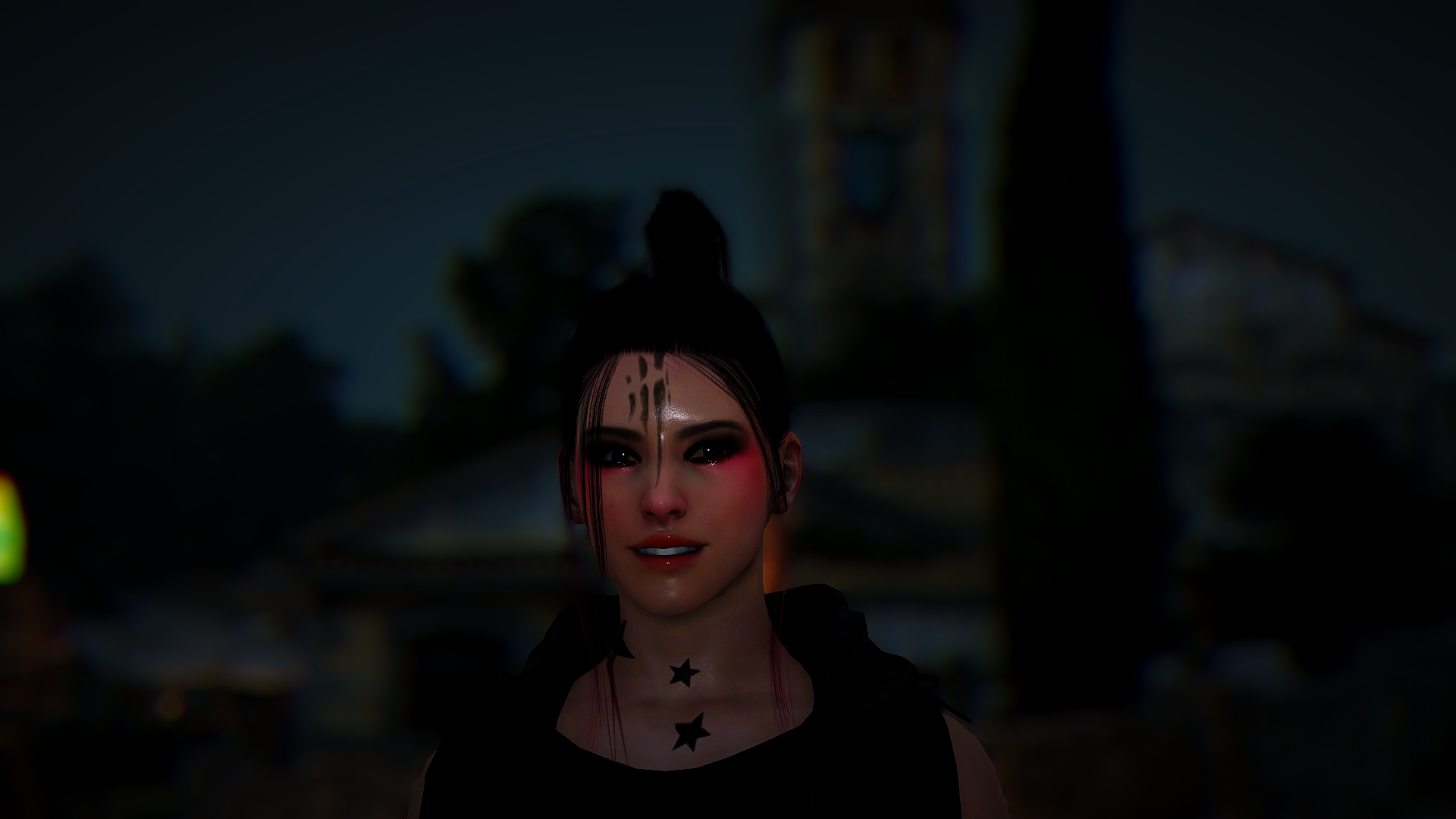 Woman with dark makeup in Black Desert at night HD Wallpaper