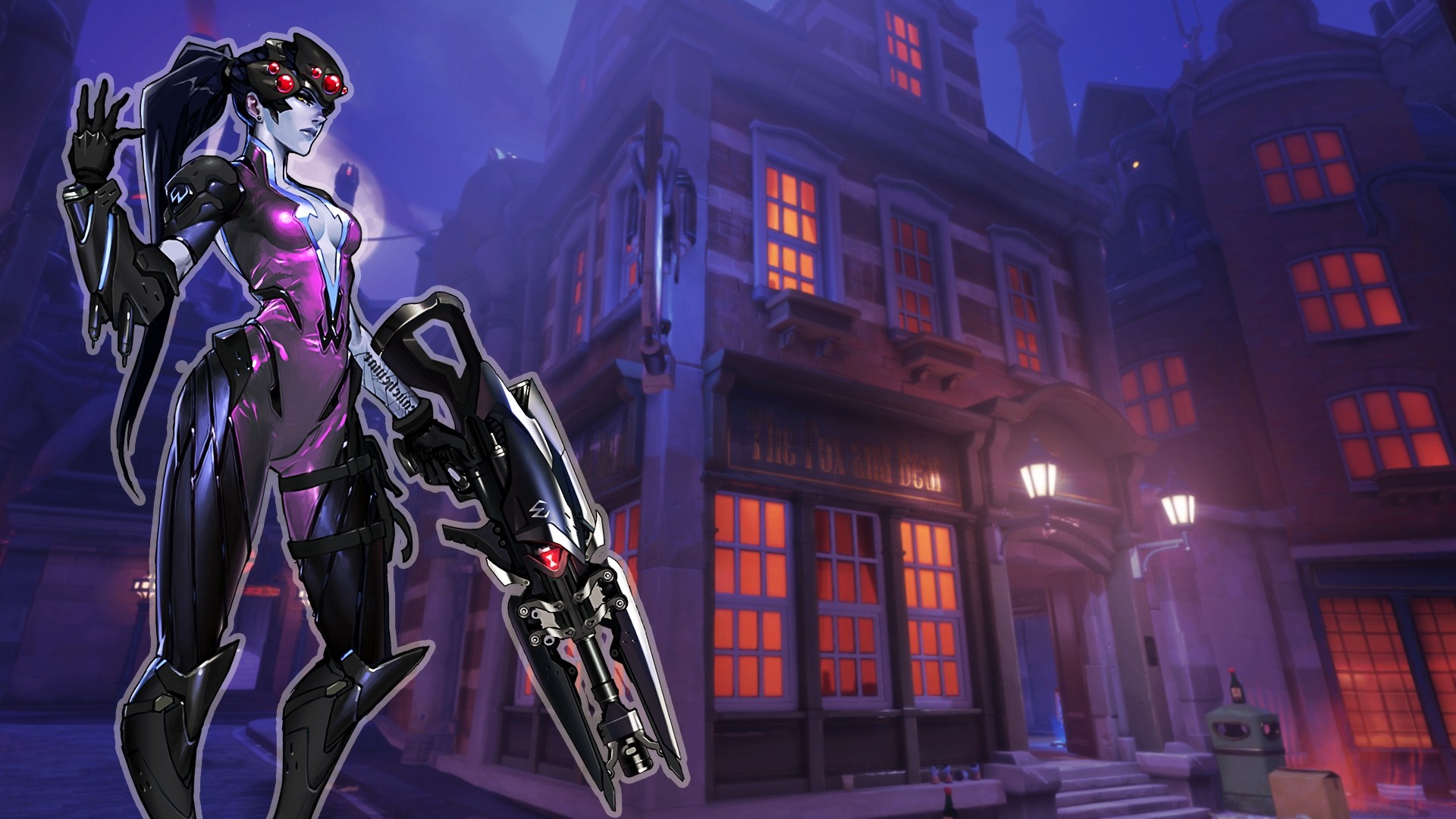 Widowmaker from Overwatch in a city setting HD Wallpaper