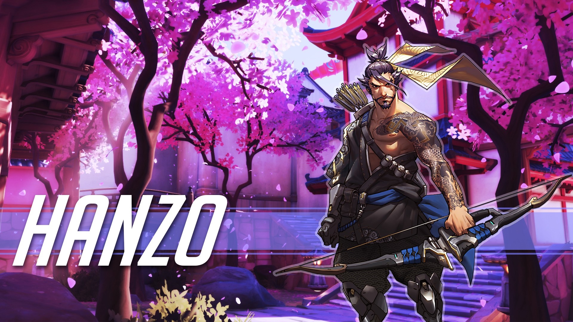 Hanzo from Overwatch with cherry blossoms HD Wallpaper
