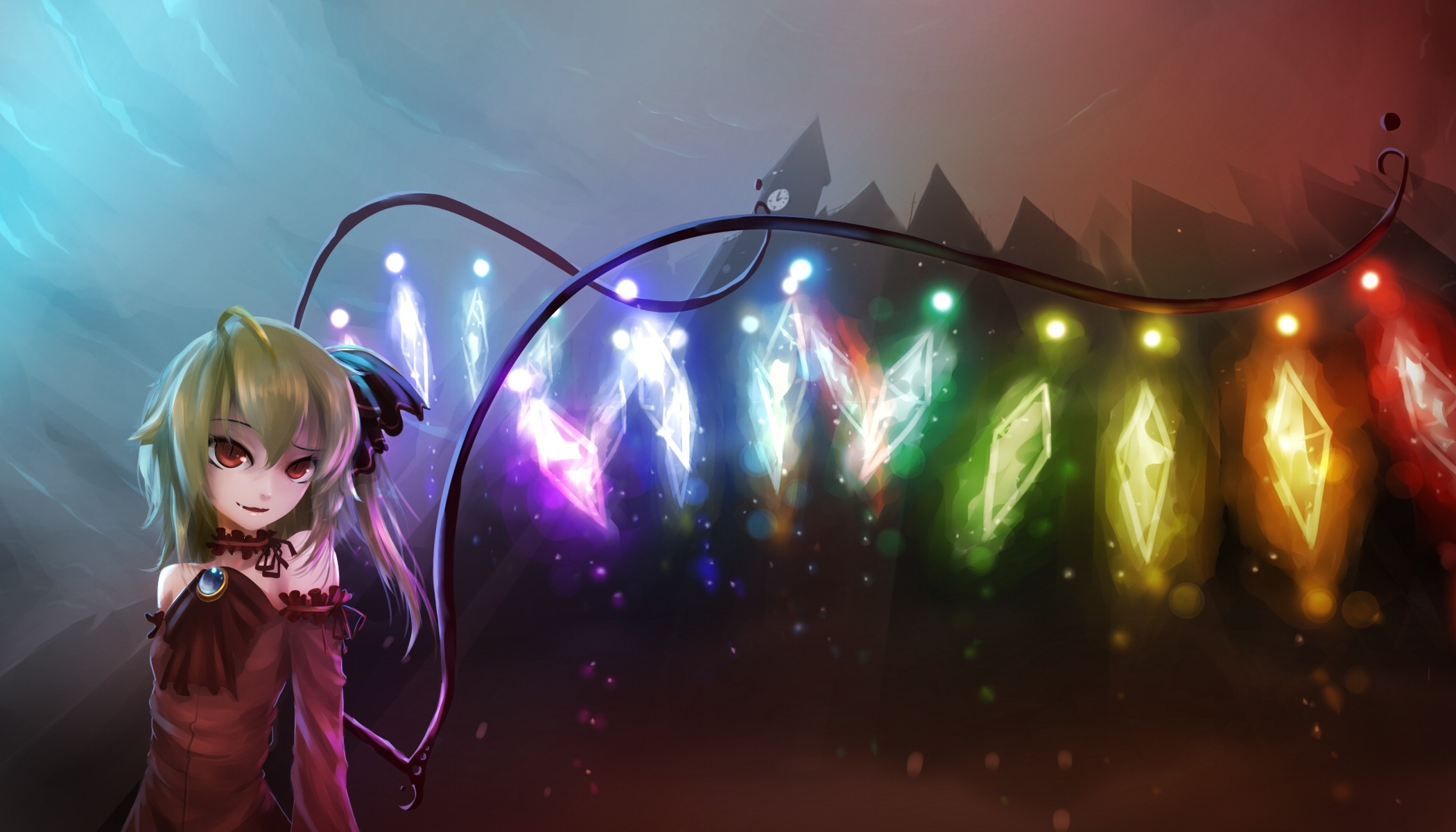 Flandre Scarlet from Touhou with colorful crystals HD Wallpaper