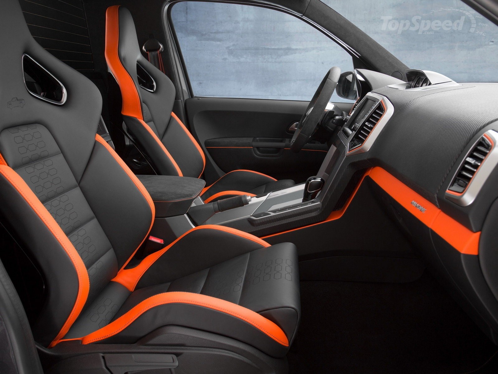 Volkswagen Amarok interior with orange accents HD Wallpaper