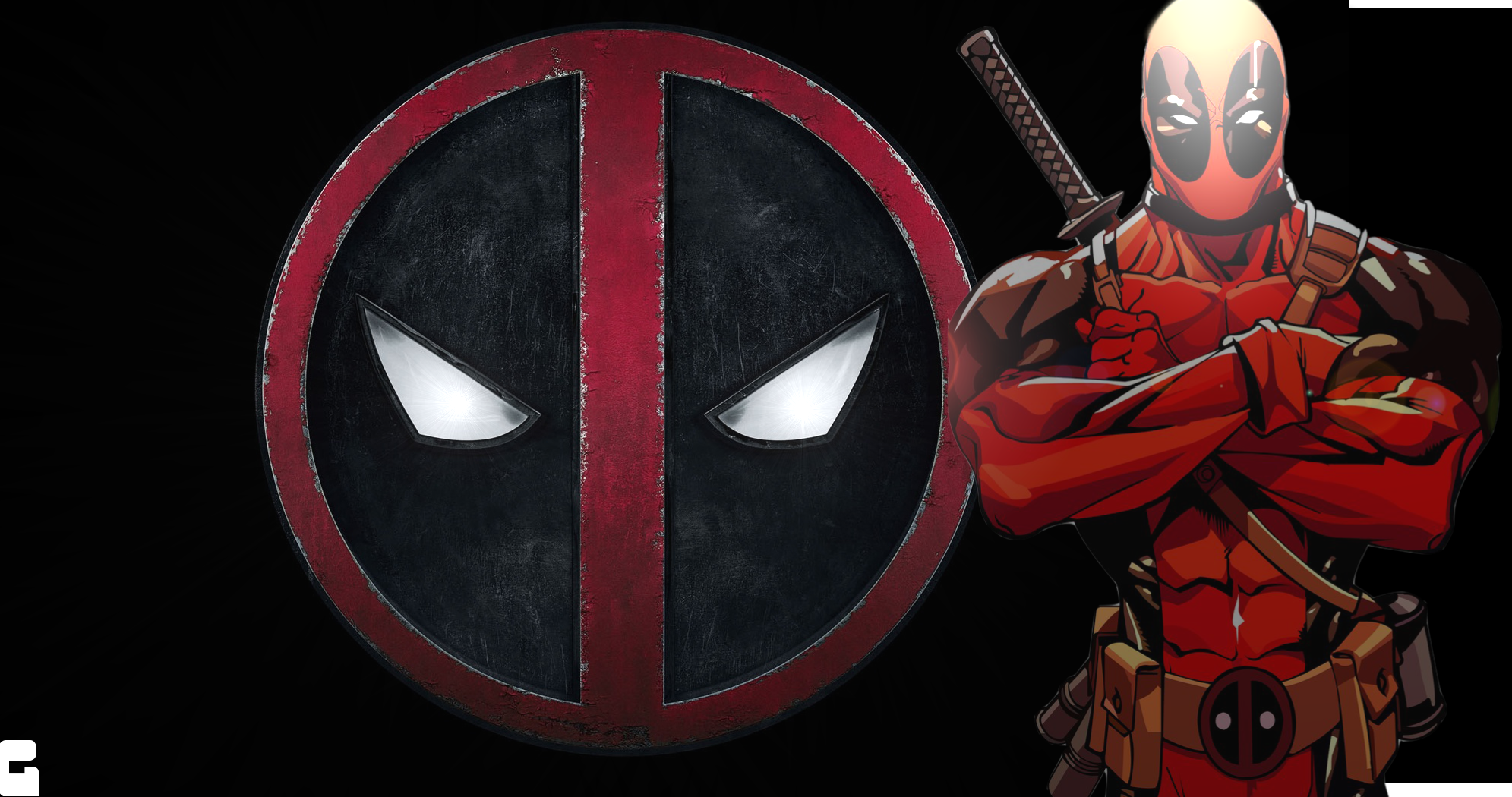 Deadpool logo and character illustration HD Wallpaper
