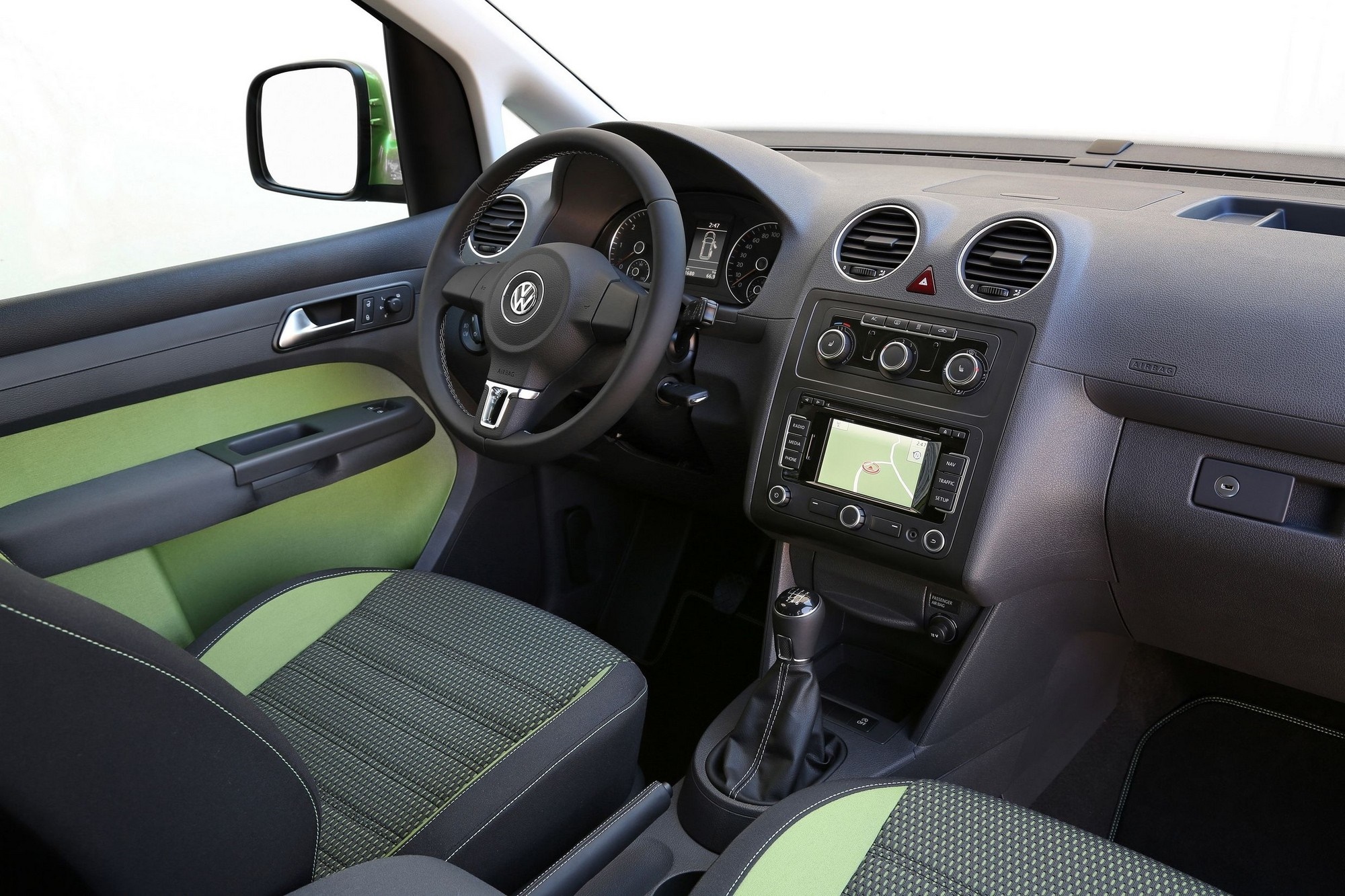 Volkswagen Caddy Interior with Green Accents HD Wallpaper