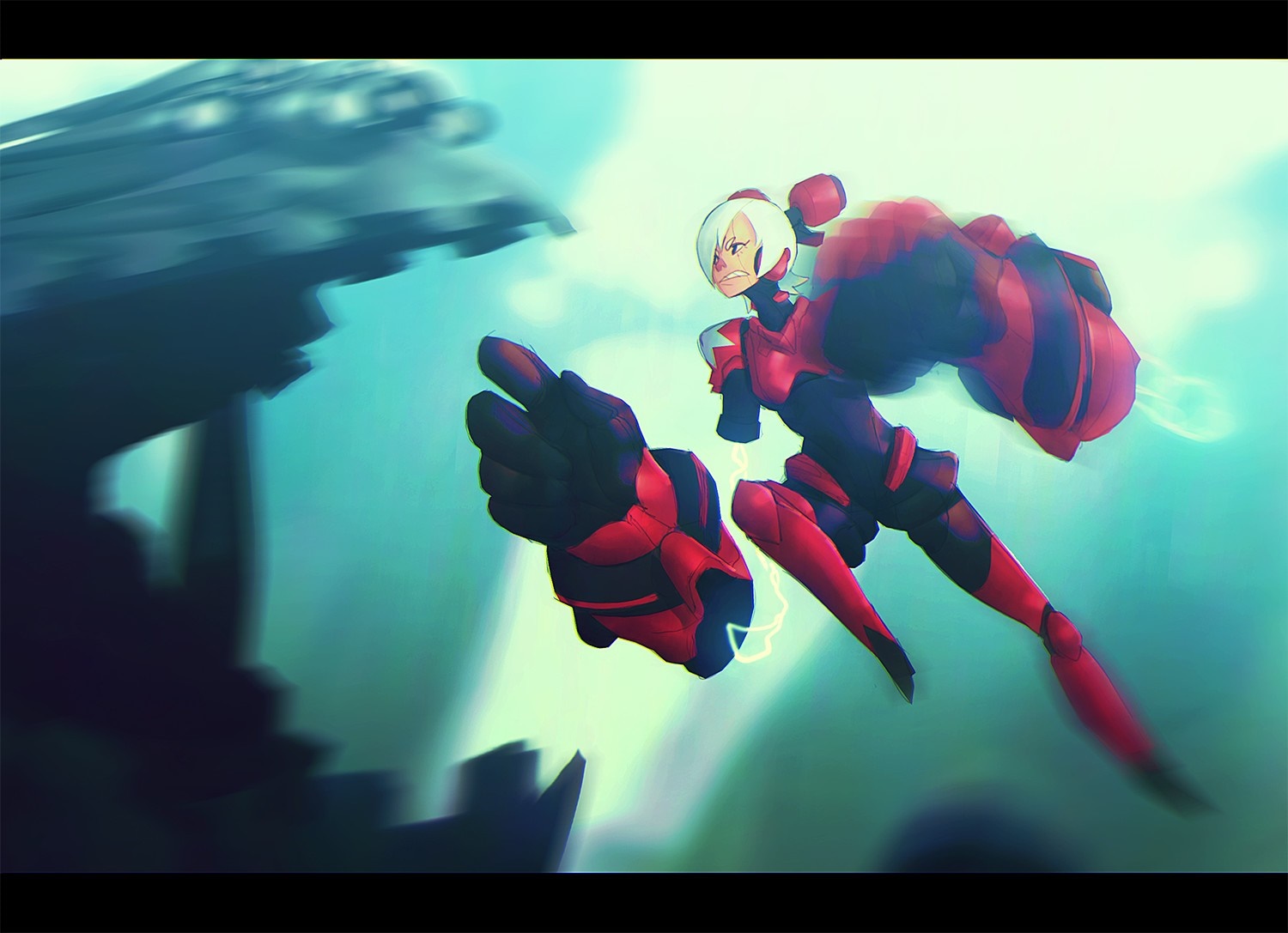 Anime character in red armor fighting HD Wallpaper