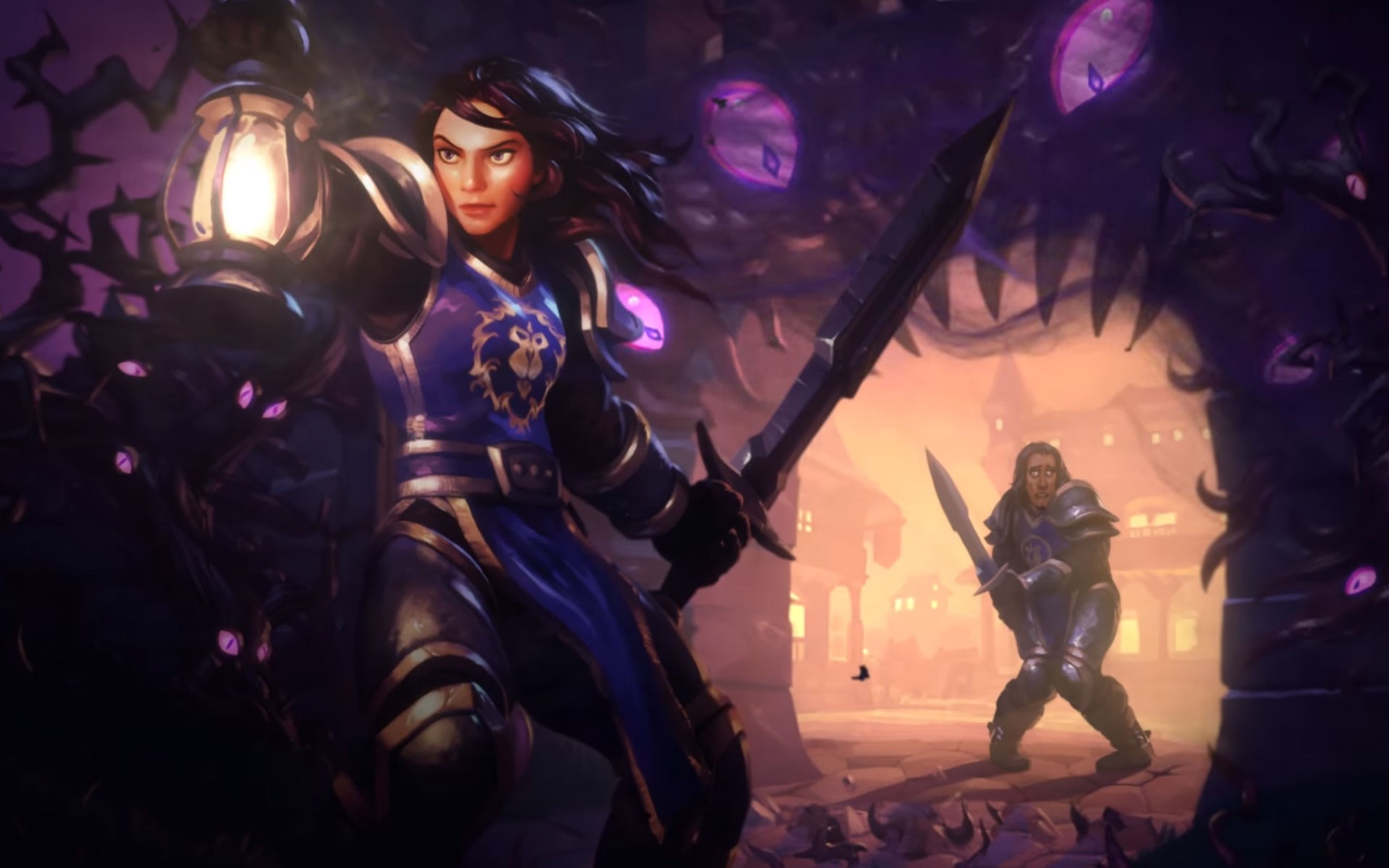 Woman with lantern and sword from Hearthstone HD Wallpaper