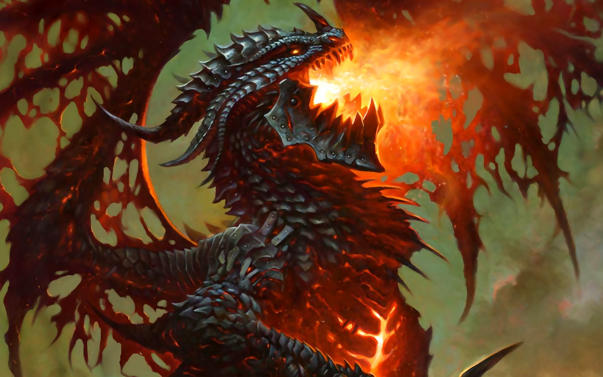 Dragon breathing fire from Hearthstone HD Wallpaper
