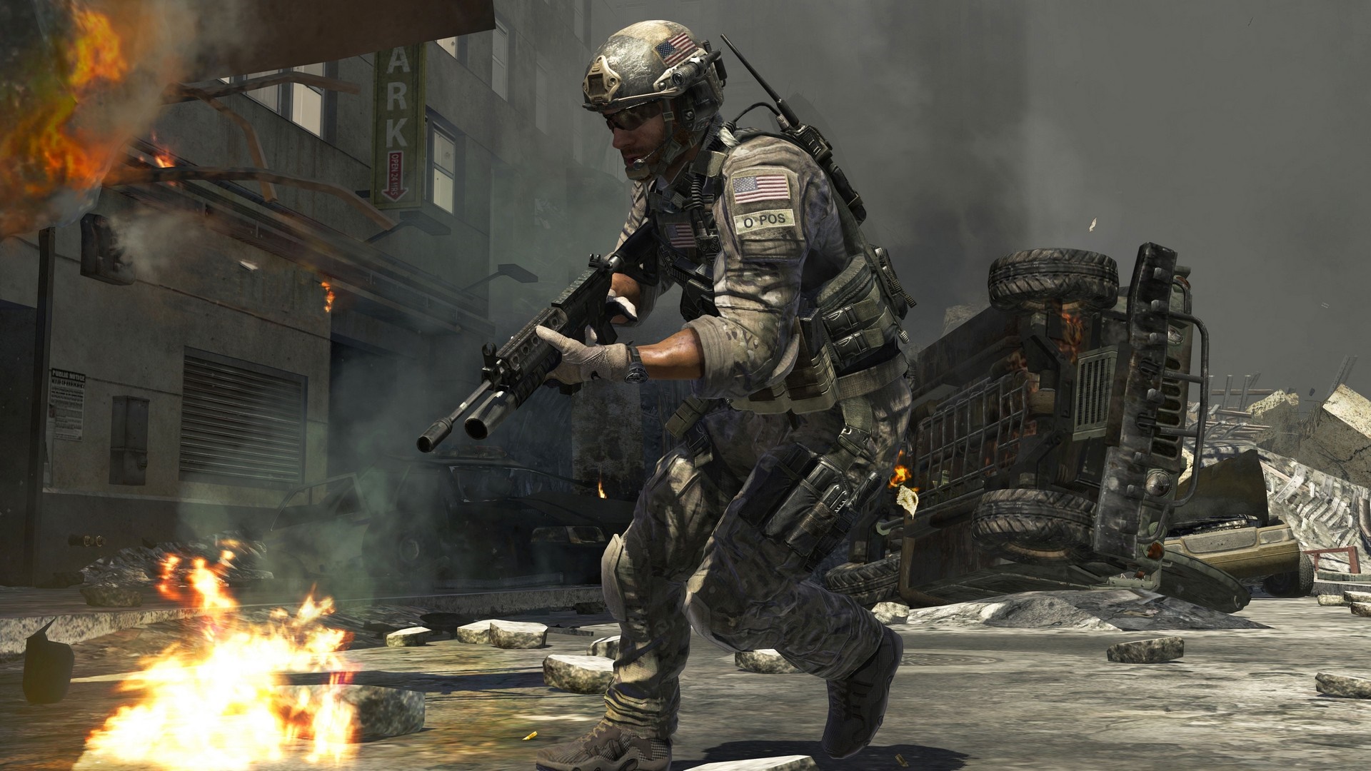 Soldier in a destroyed city street HD Wallpaper