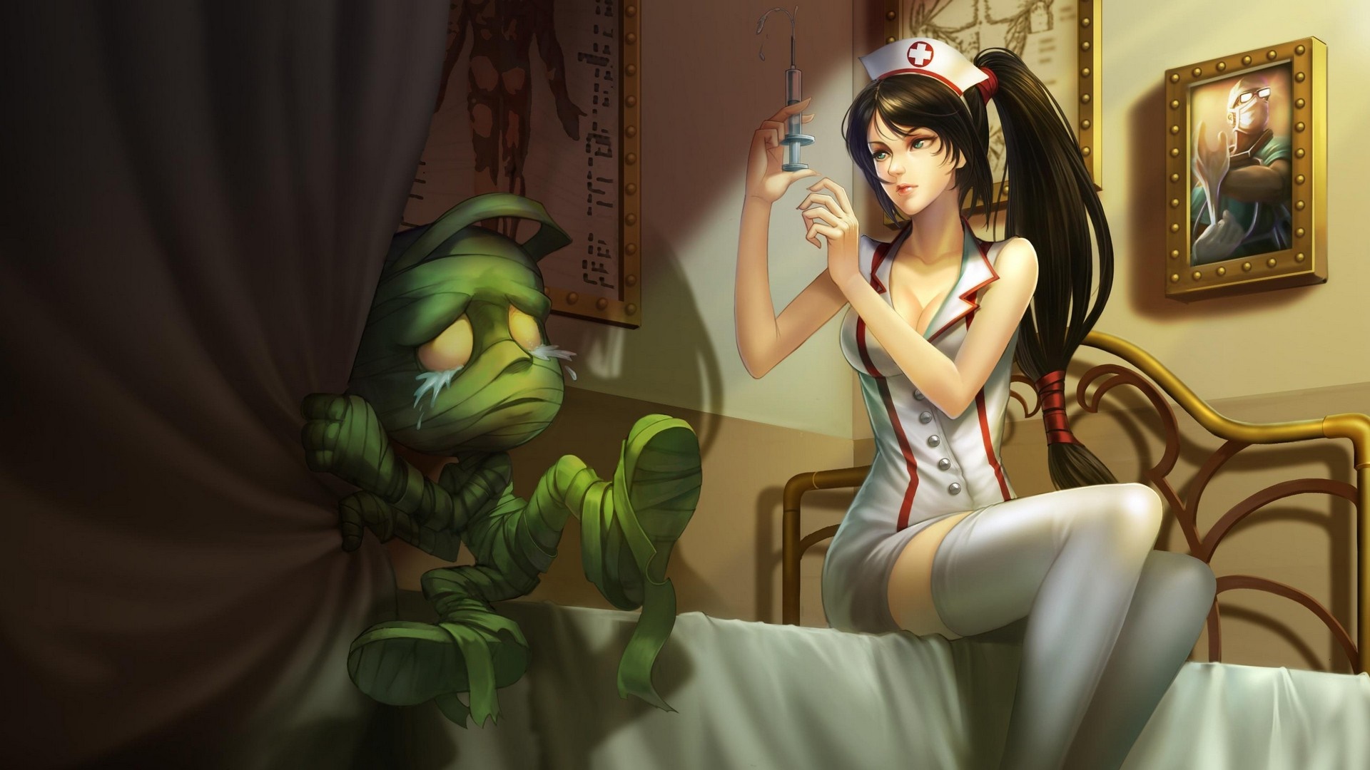 Nurse Akali with Amumu from League of Legends HD Wallpaper