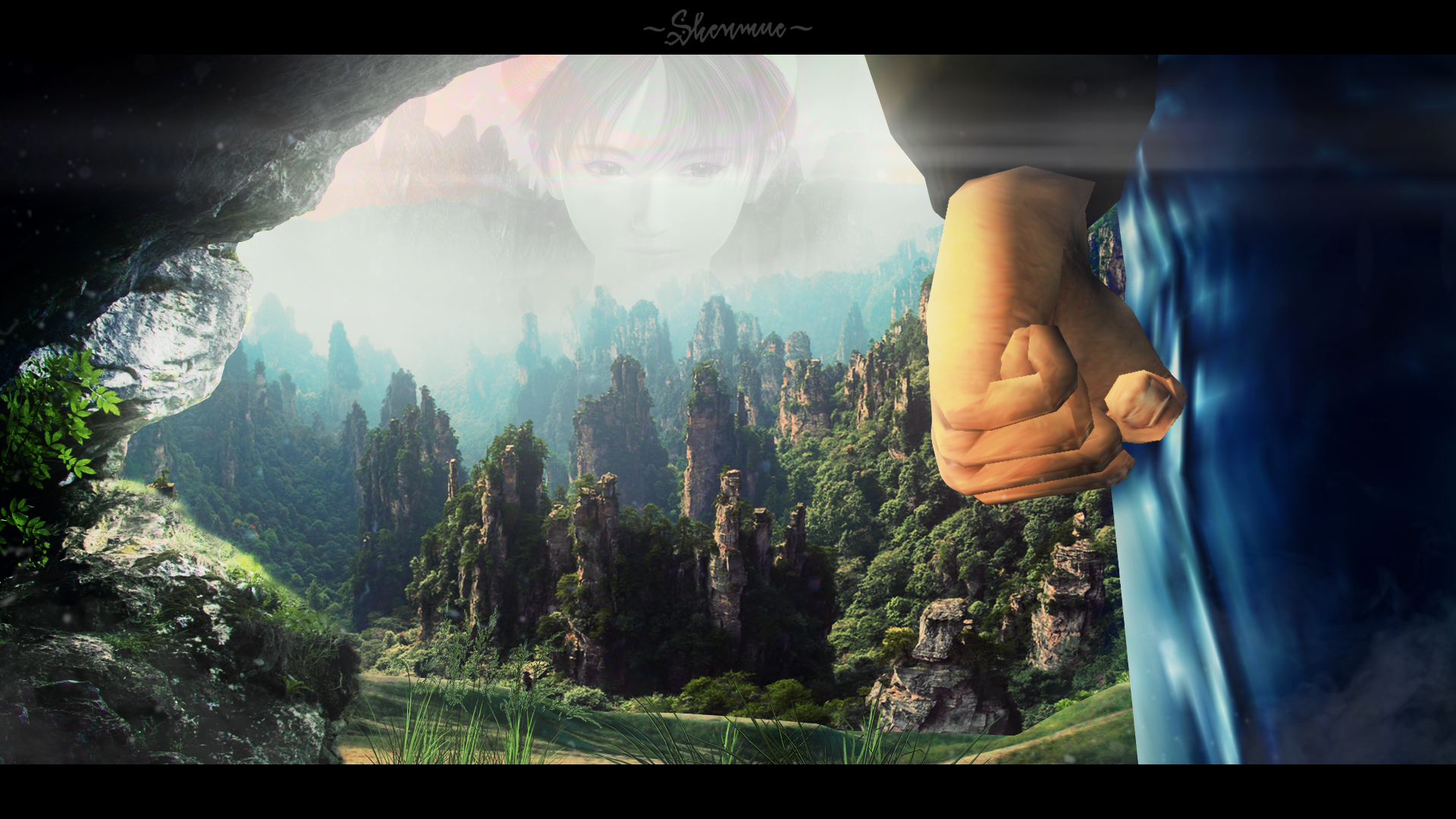 Shenmue screenshot with a fist and a landscape HD Wallpaper