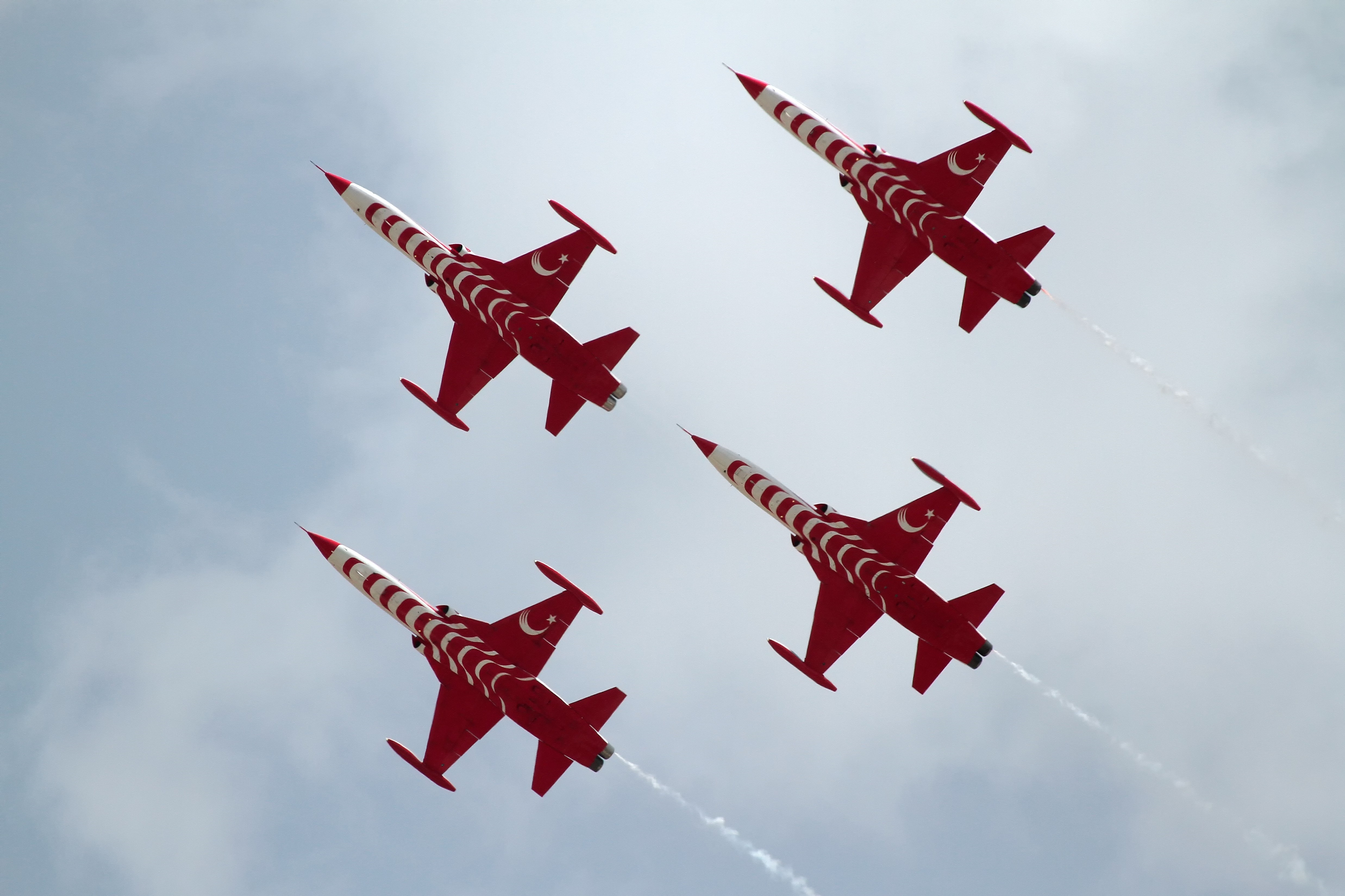 Turkish Stars aerobatic team flying in formation HD Wallpaper