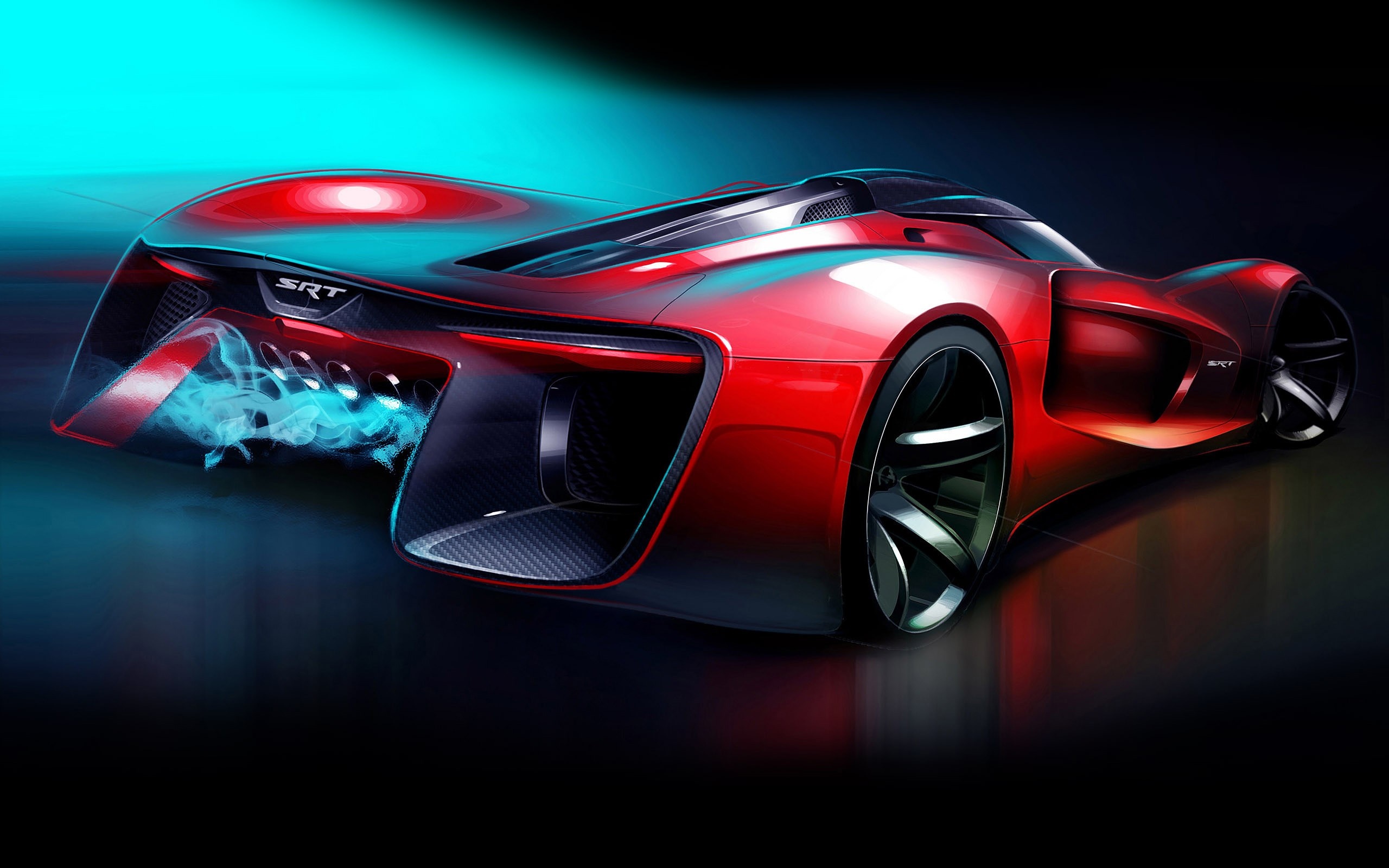 Red SRT concept sports car with blue exhaust HD Wallpaper