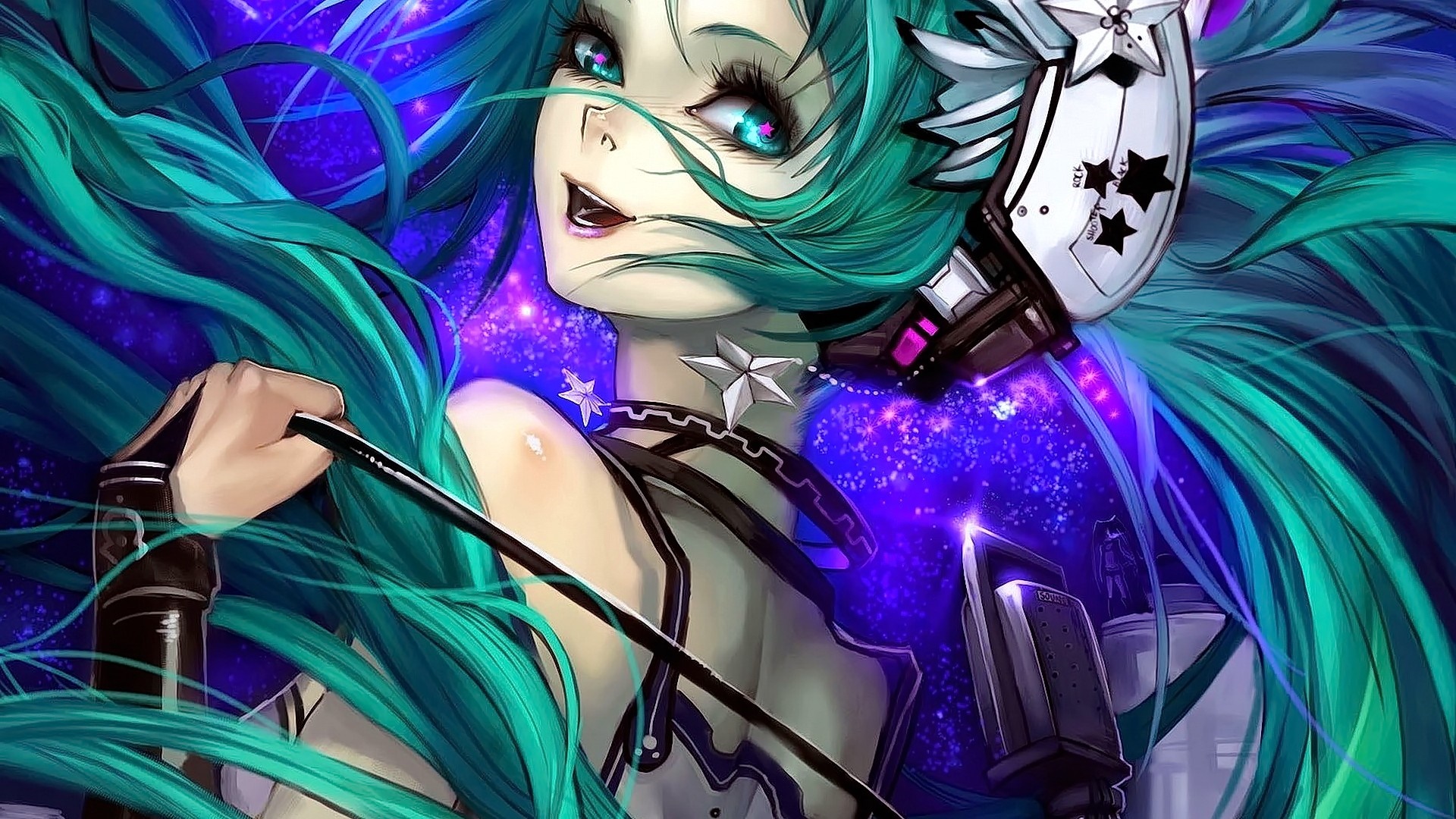 Hatsune Miku from Vocaloid with Aqua Hair HD Wallpaper