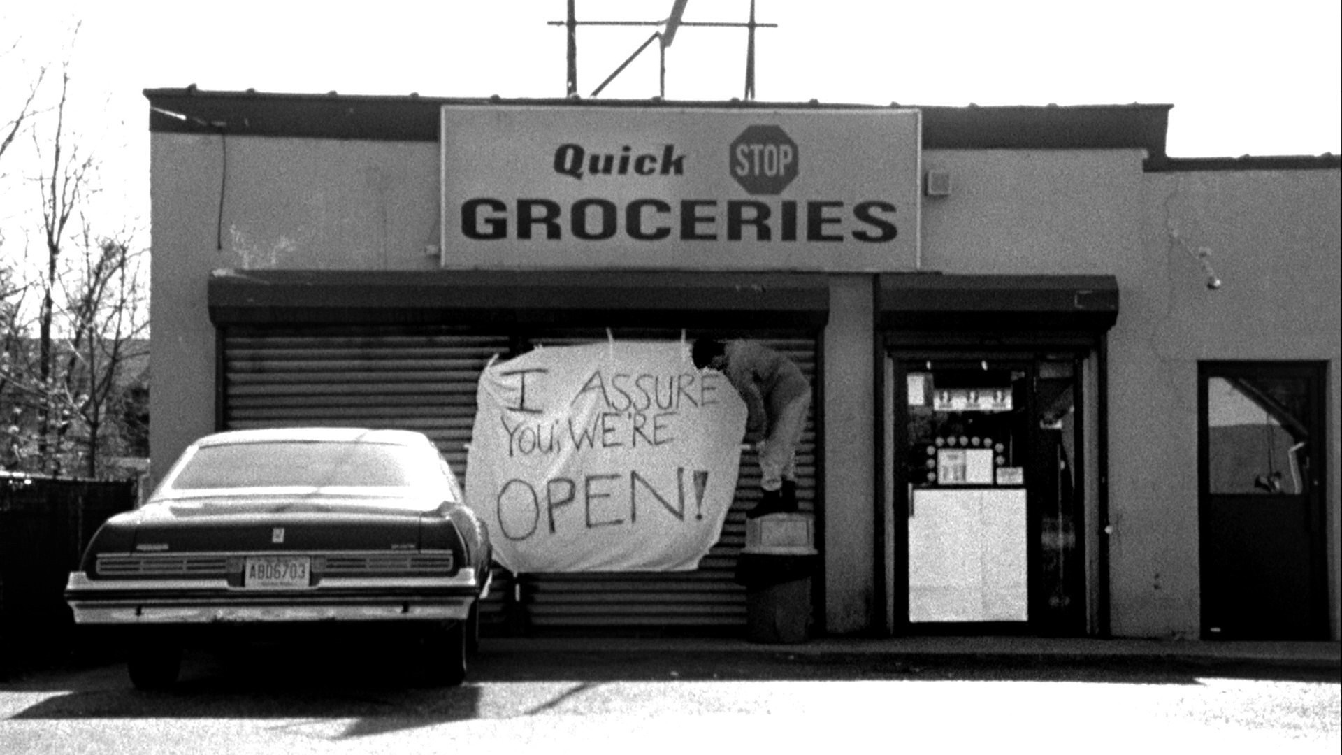 Quick Stop Groceries store with open sign and car HD Wallpaper