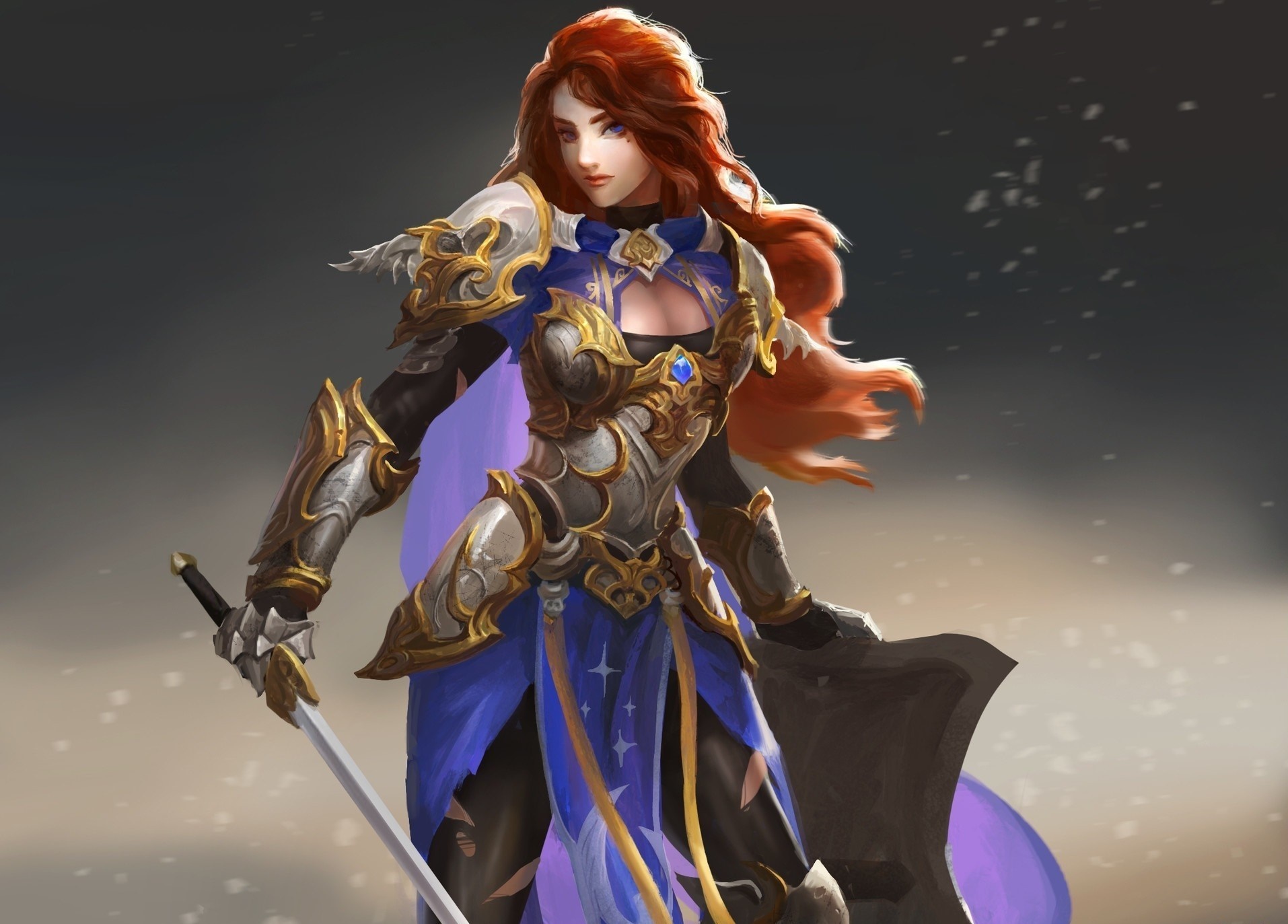 Fantasy warrior woman with red hair and sword HD Wallpaper