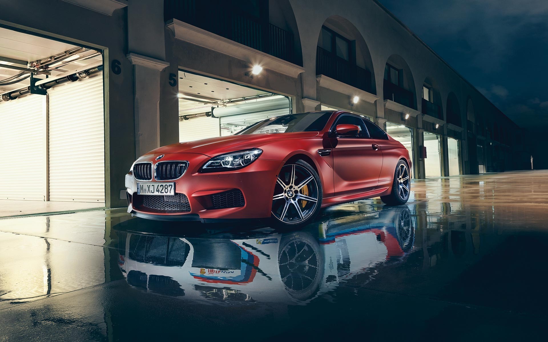 Red BMW M6 Coupe in Garages at Night HD Wallpaper