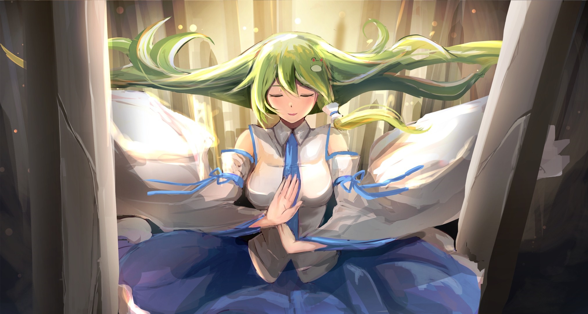 Kochiya Sanae from Touhou meditating HD Wallpaper