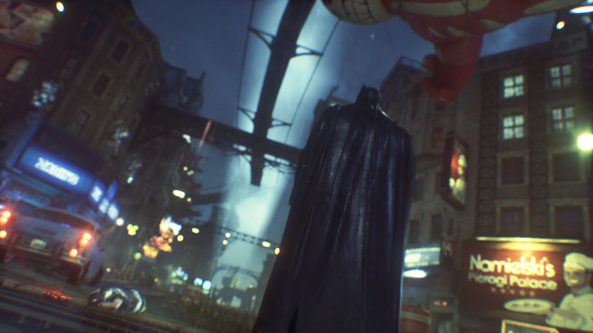 Batman from Batman Arkham Knight in a city at night HD Wallpaper