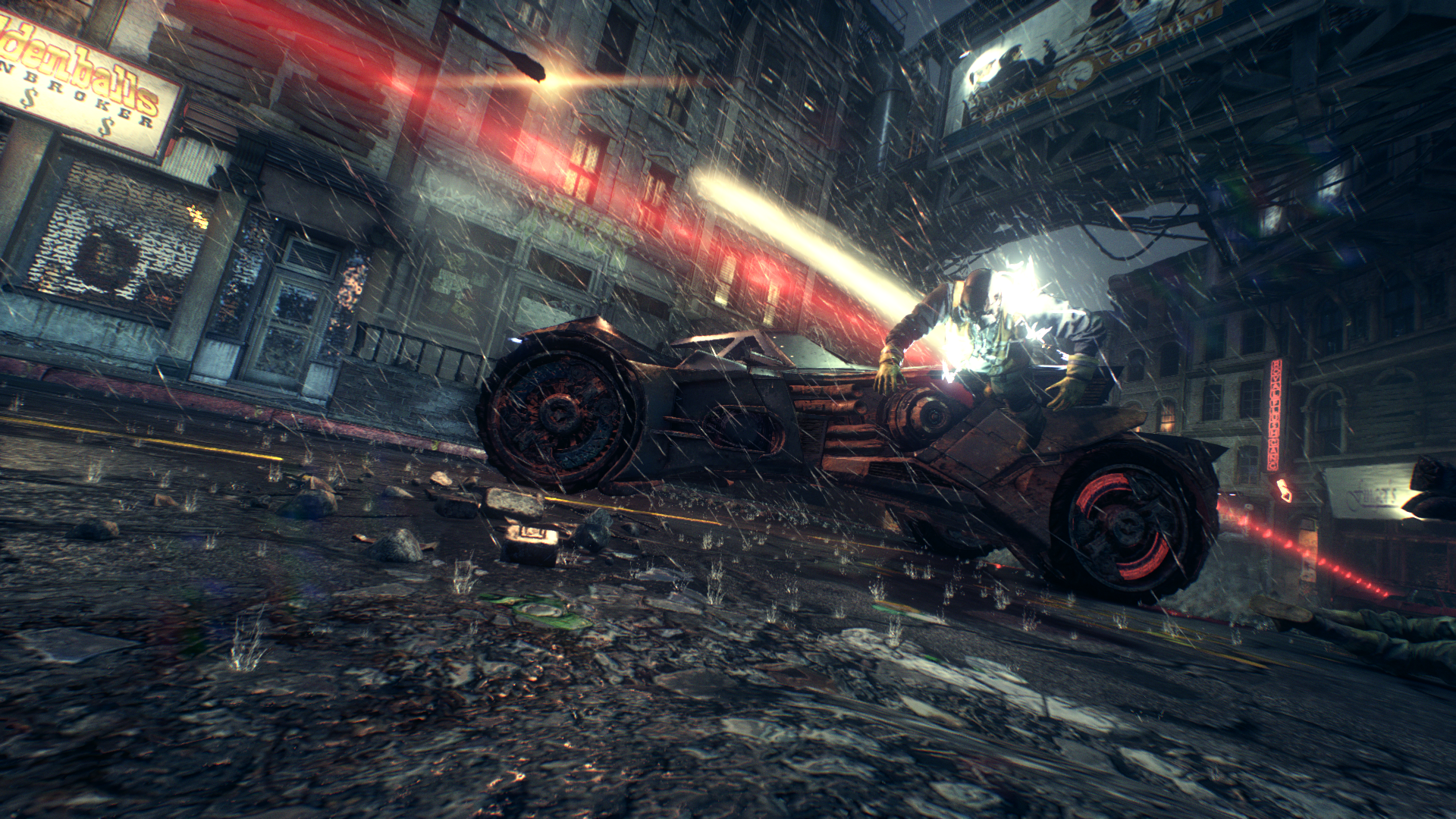 Batman from Batman Arkham Knight driving the Batmobile HD Wallpaper