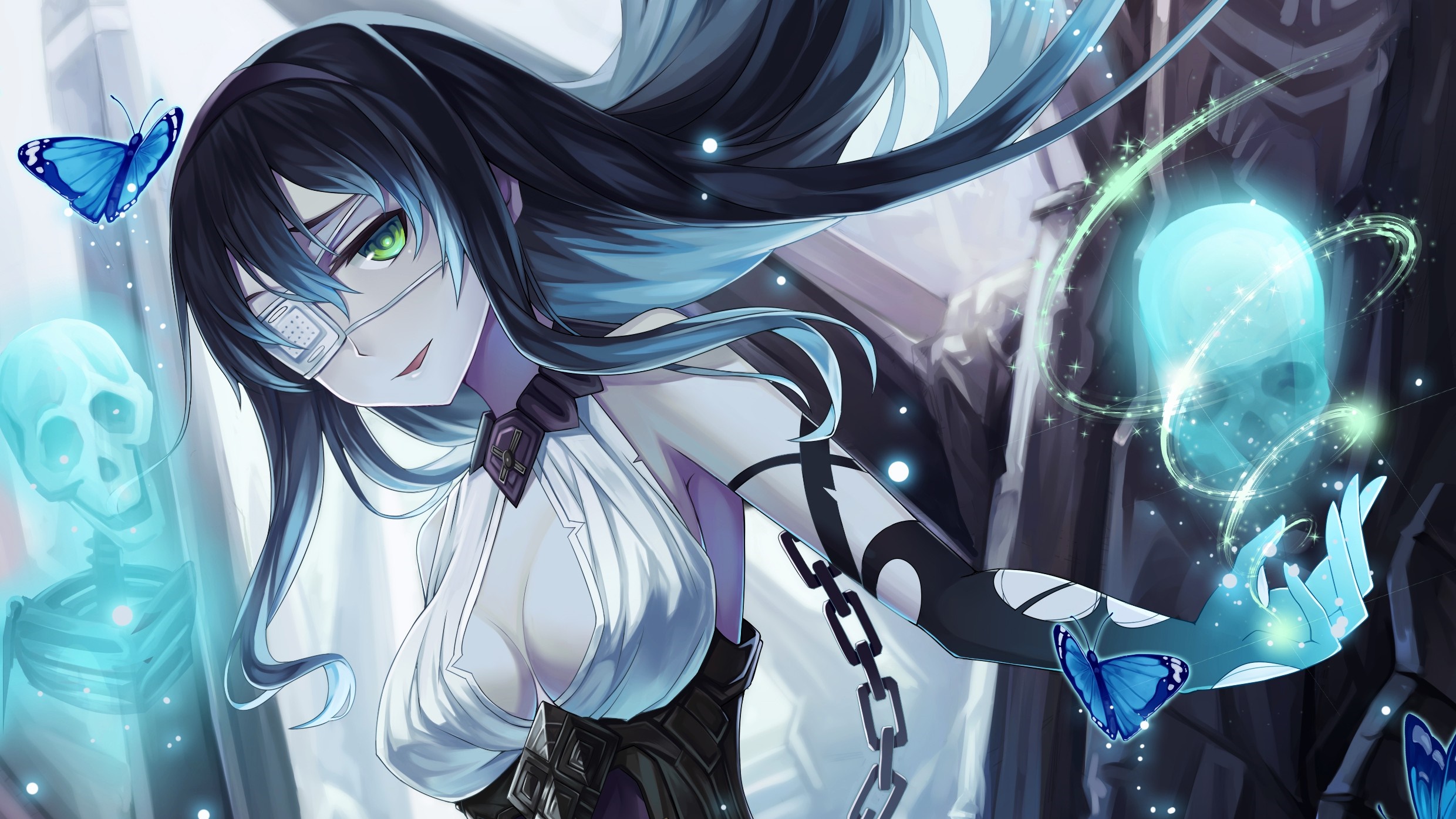 Anime girl with eyepatch and butterflies HD Wallpaper