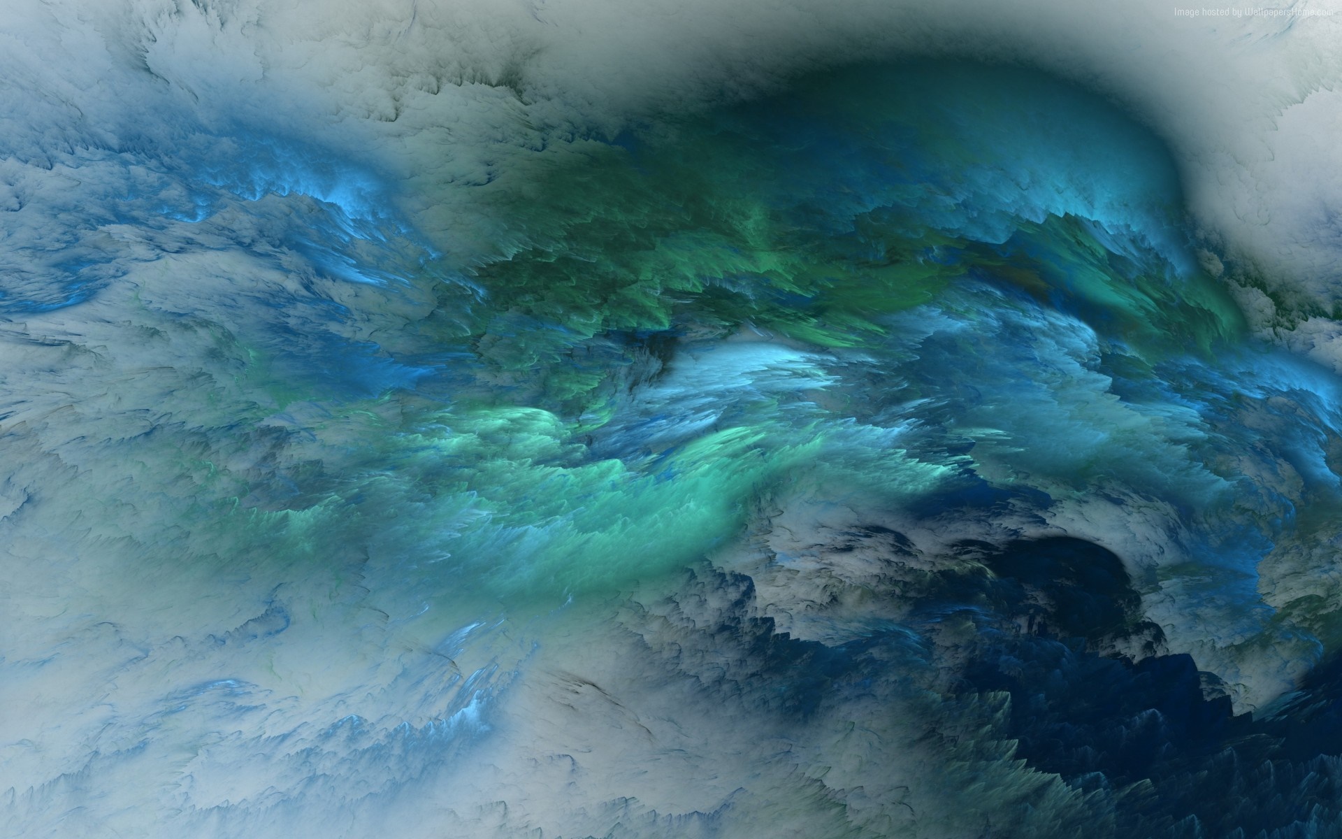 Abstract fractal clouds in blue and green HD Wallpaper