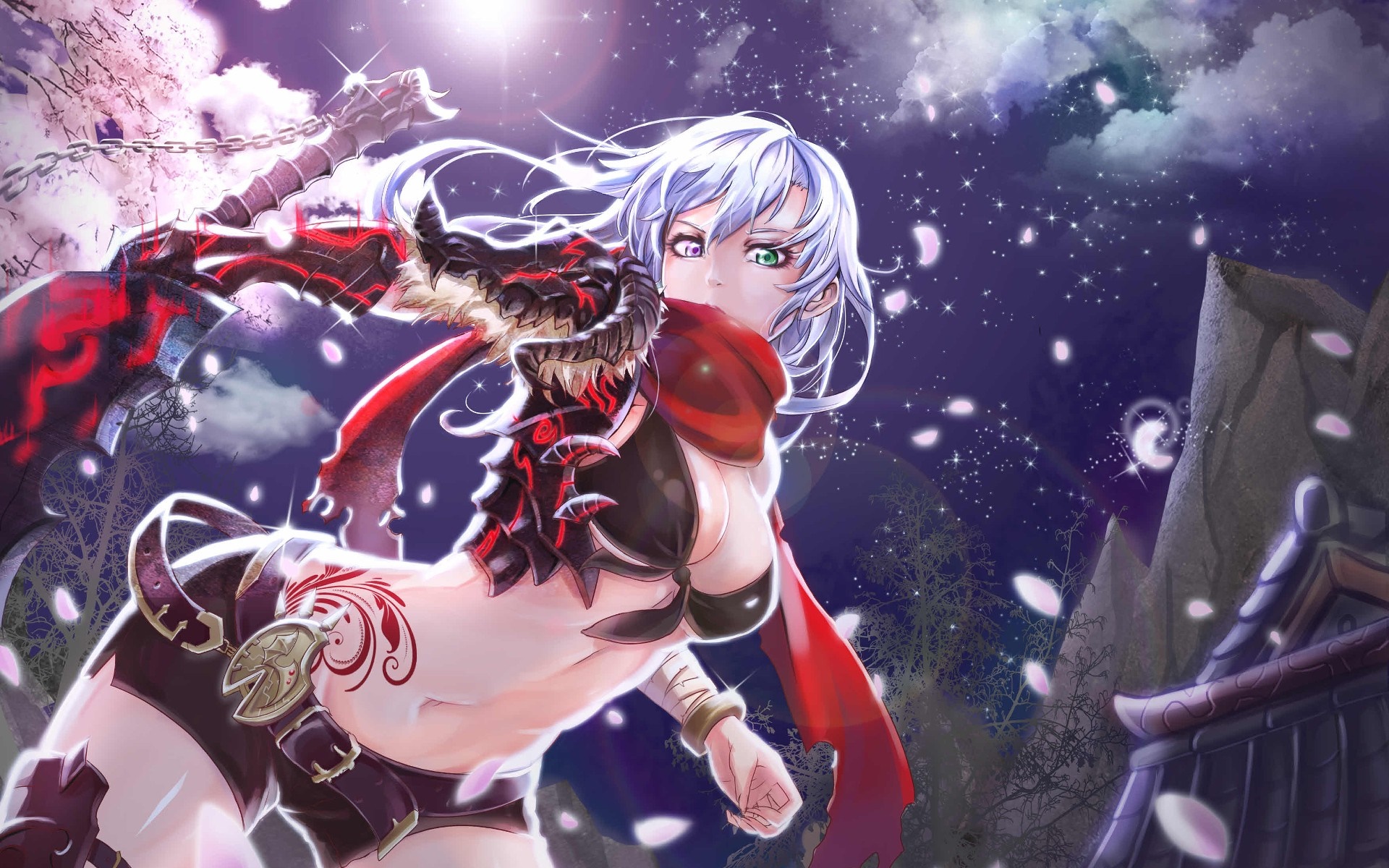 Anime girl with dragon armor and red scarf HD Wallpaper