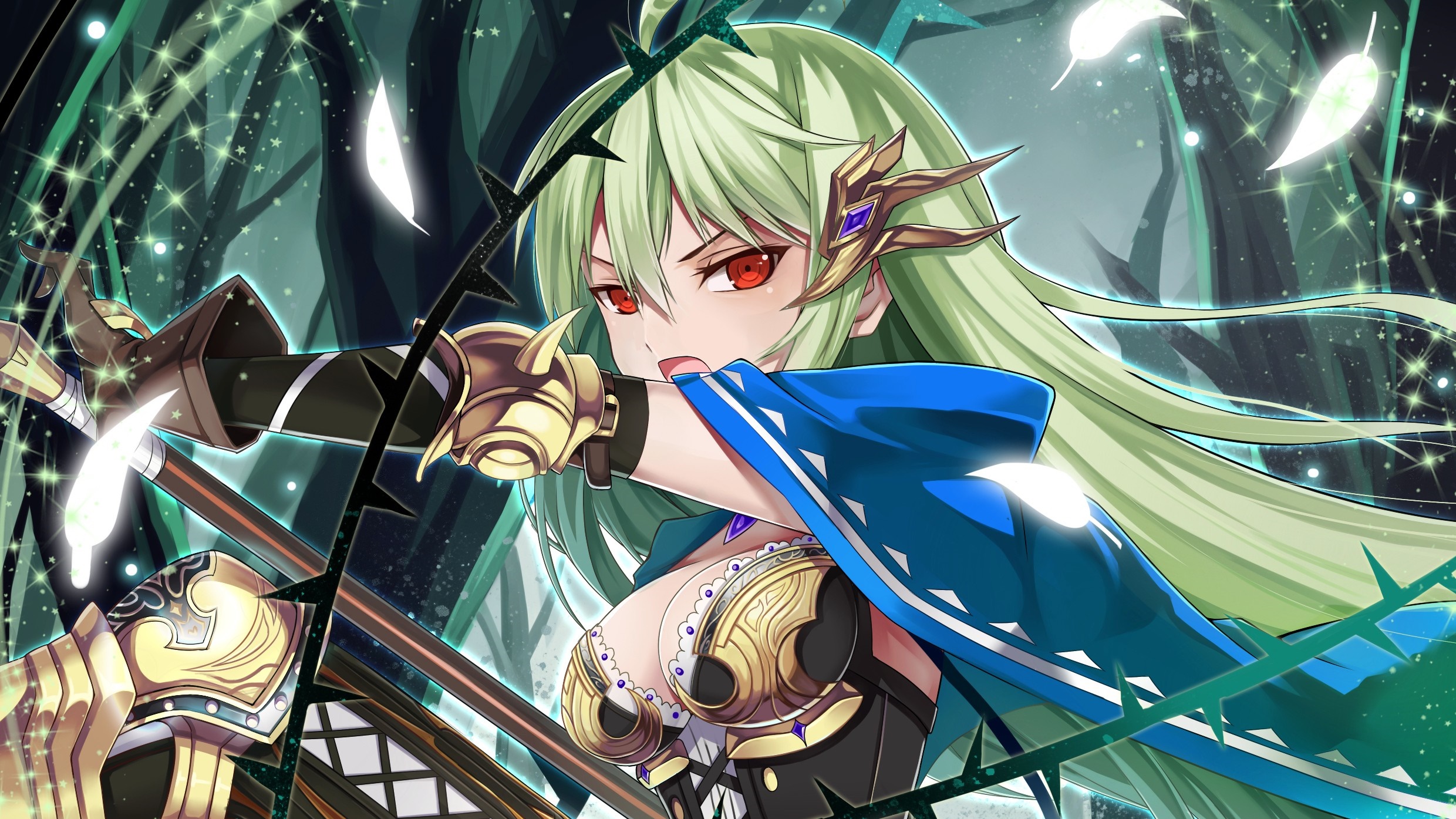 Anime girl with red eyes and armor HD Wallpaper