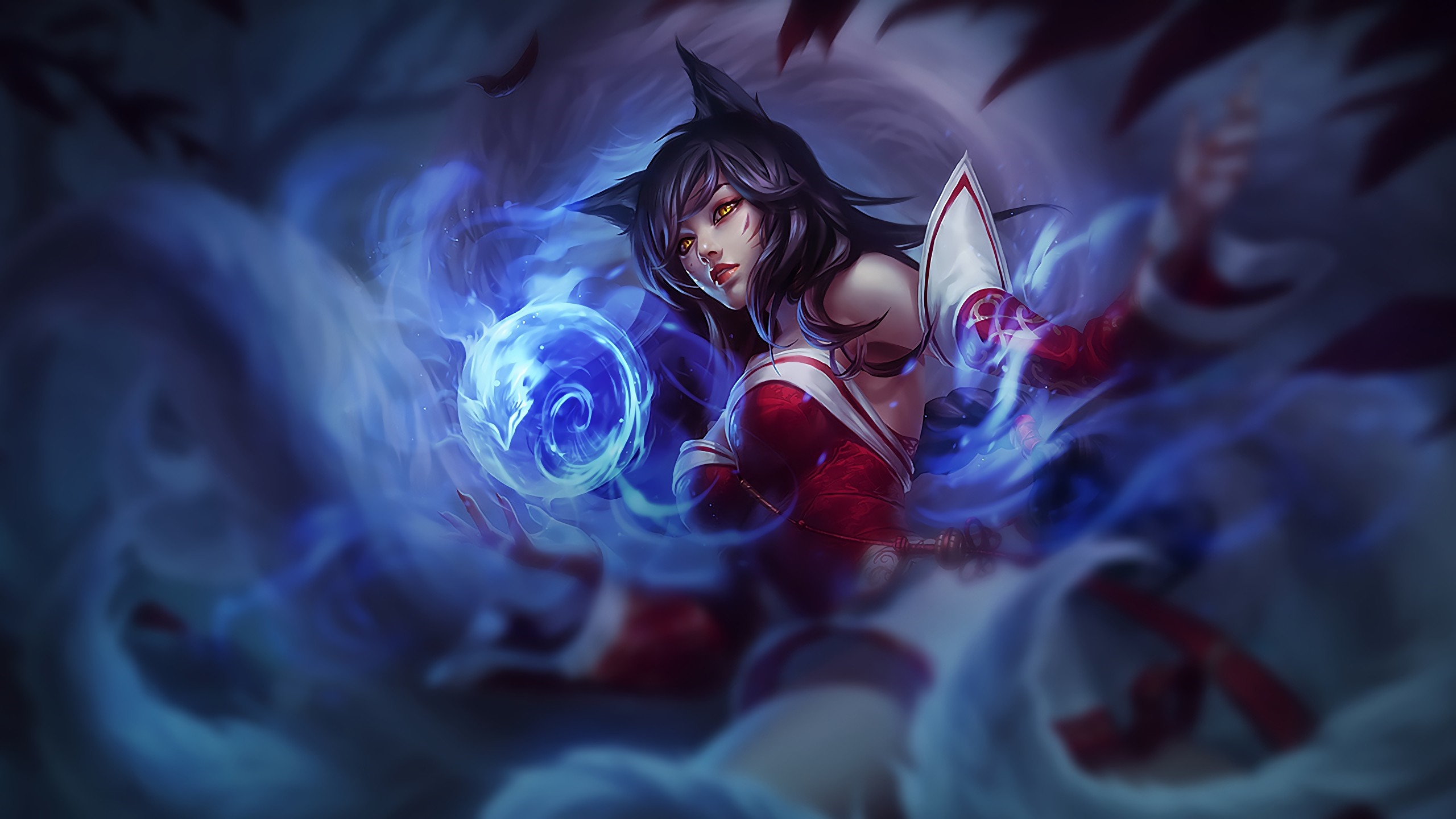 Ahri from League of Legends with blue orb HD Wallpaper