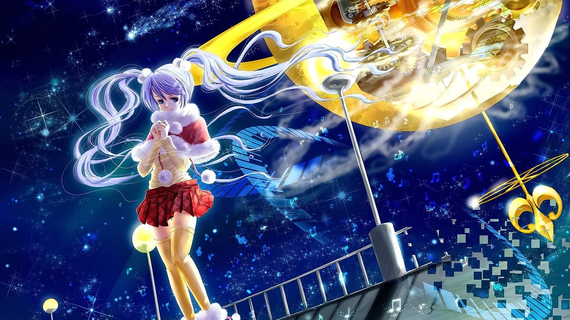 Anime girl with long hair and musical instruments HD Wallpaper