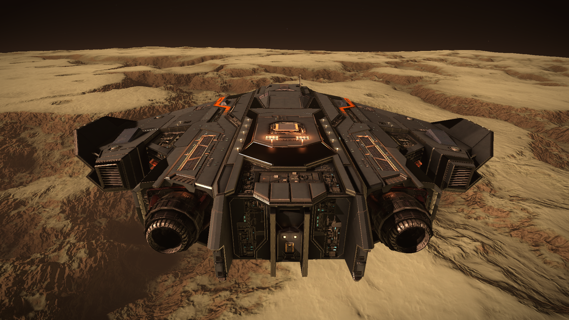 Anaconda ship from Elite Dangerous on alien planet HD Wallpaper