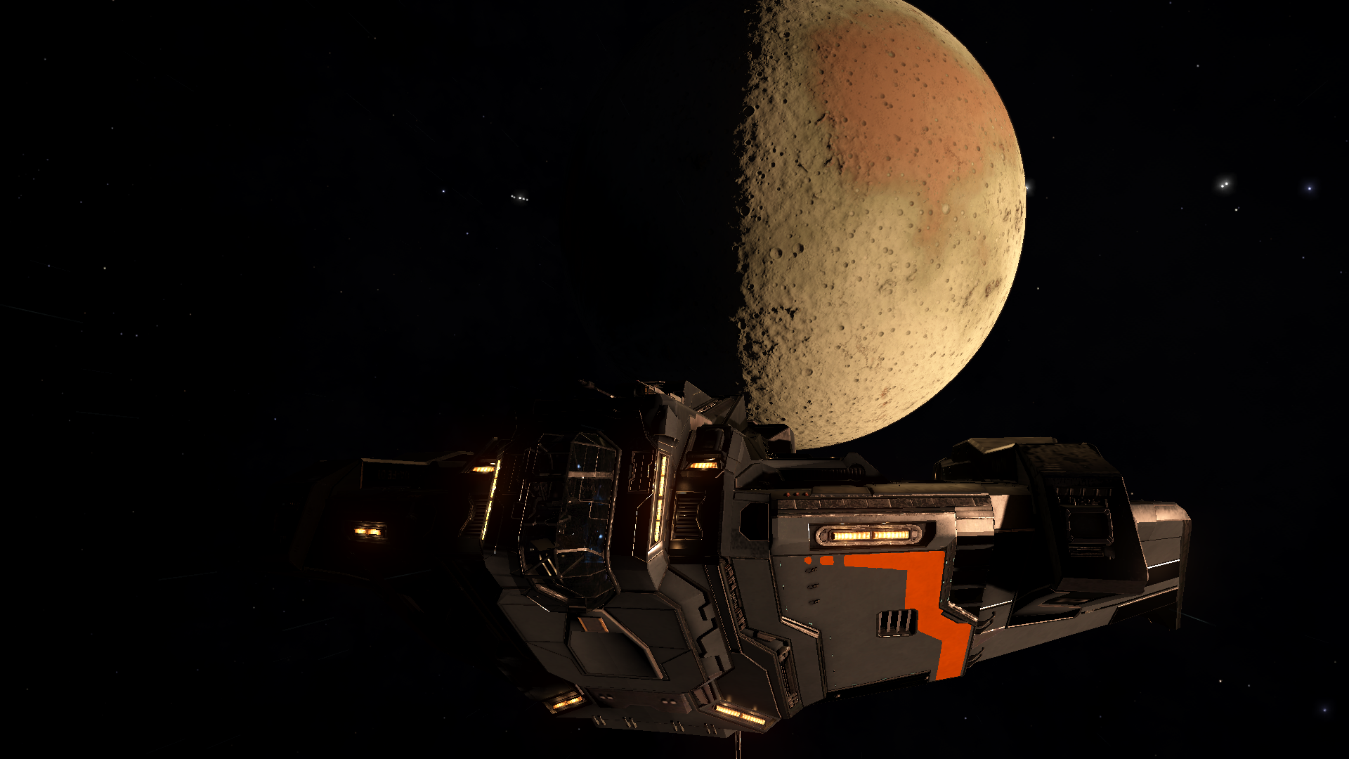 Elite Dangerous Type 9 spaceship near a moon HD Wallpaper