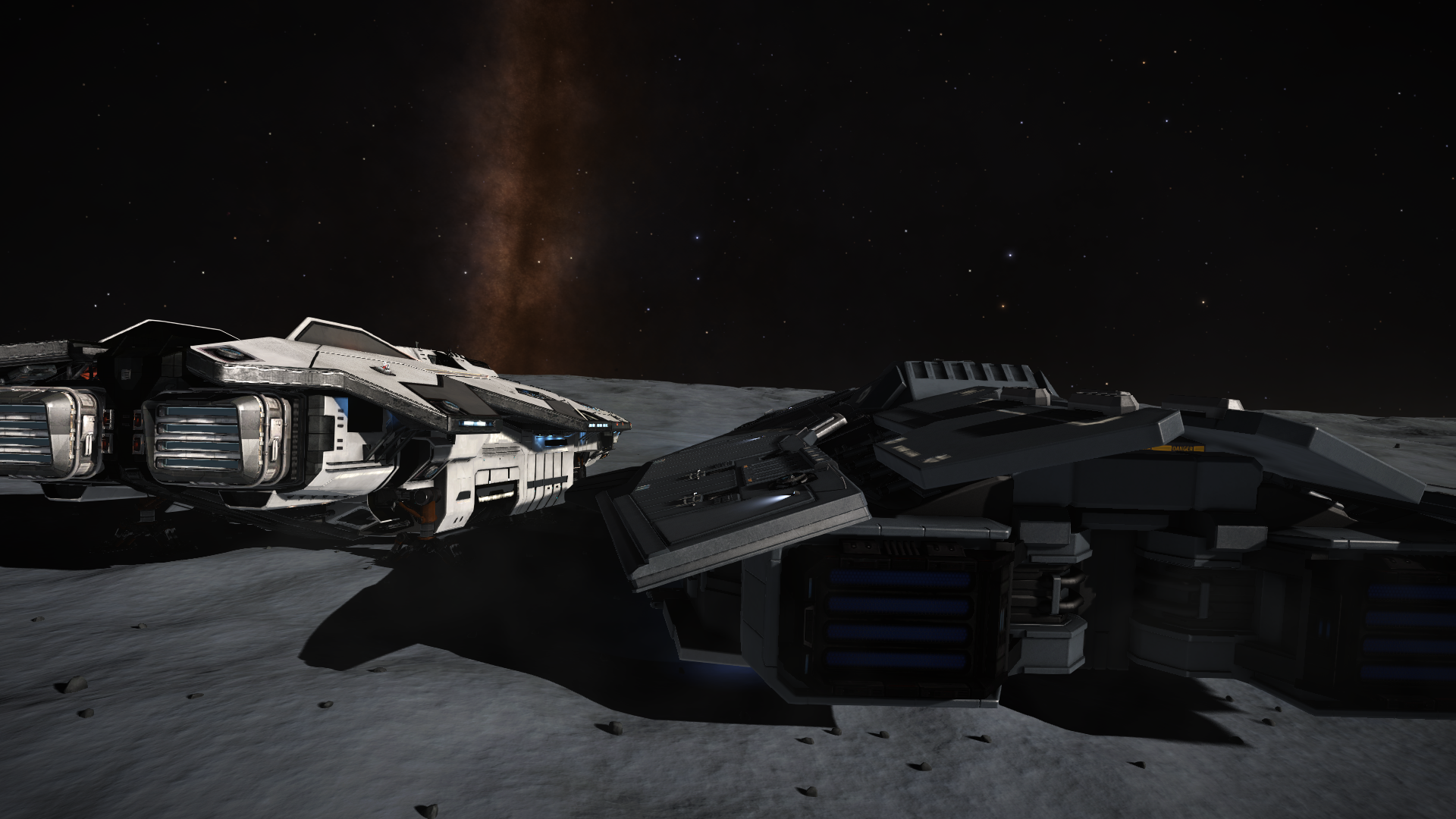 Two spaceships on a moon in Elite Dangerous HD Wallpaper