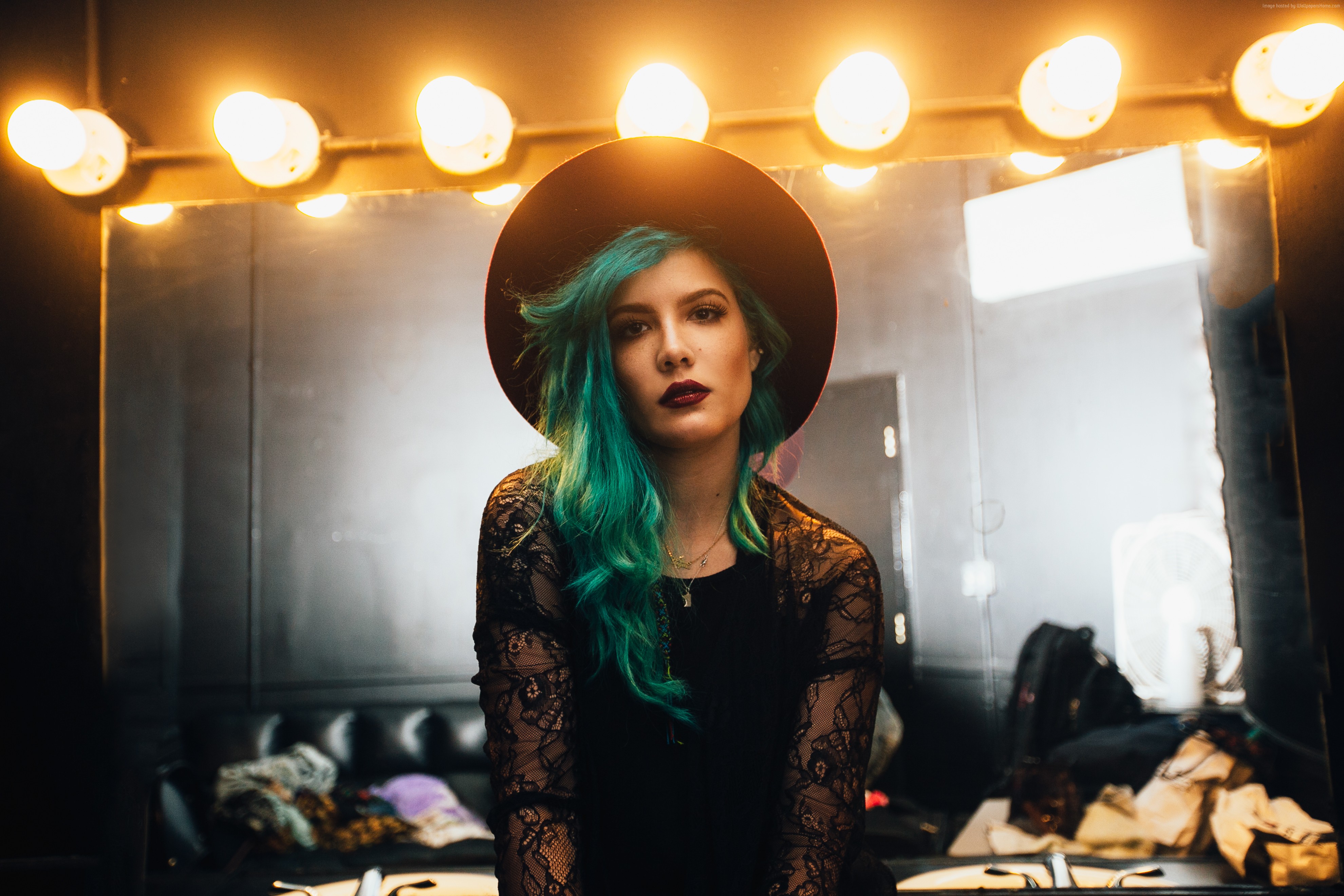 Halsey wearing a hat and lace top HD Wallpaper