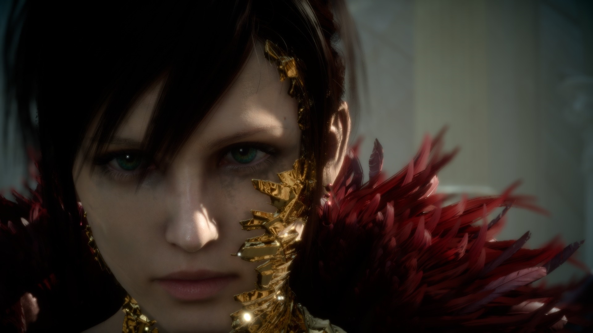 Woman with gold and red adornments HD Wallpaper