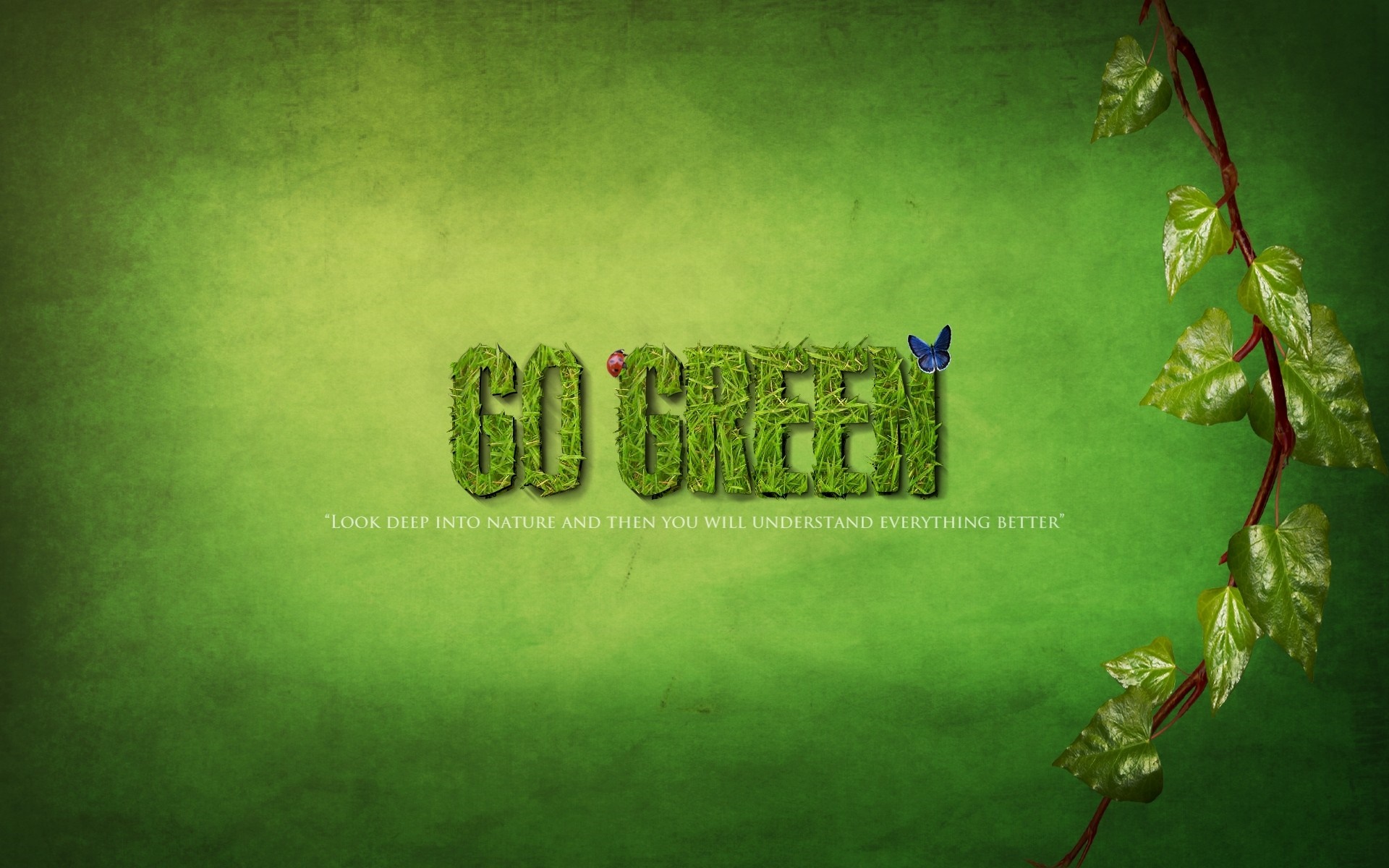 Go Green text with nature elements HD Wallpaper