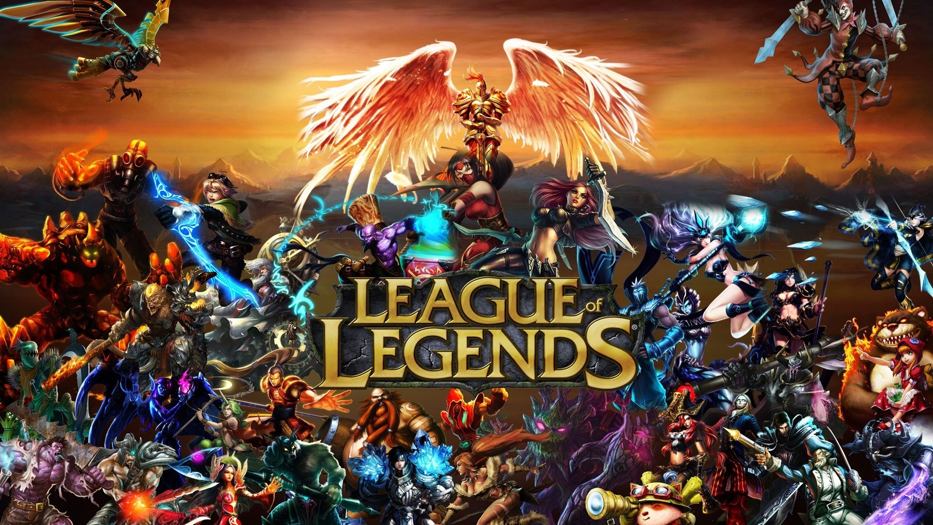League of Legends characters in a battle scene HD Wallpaper